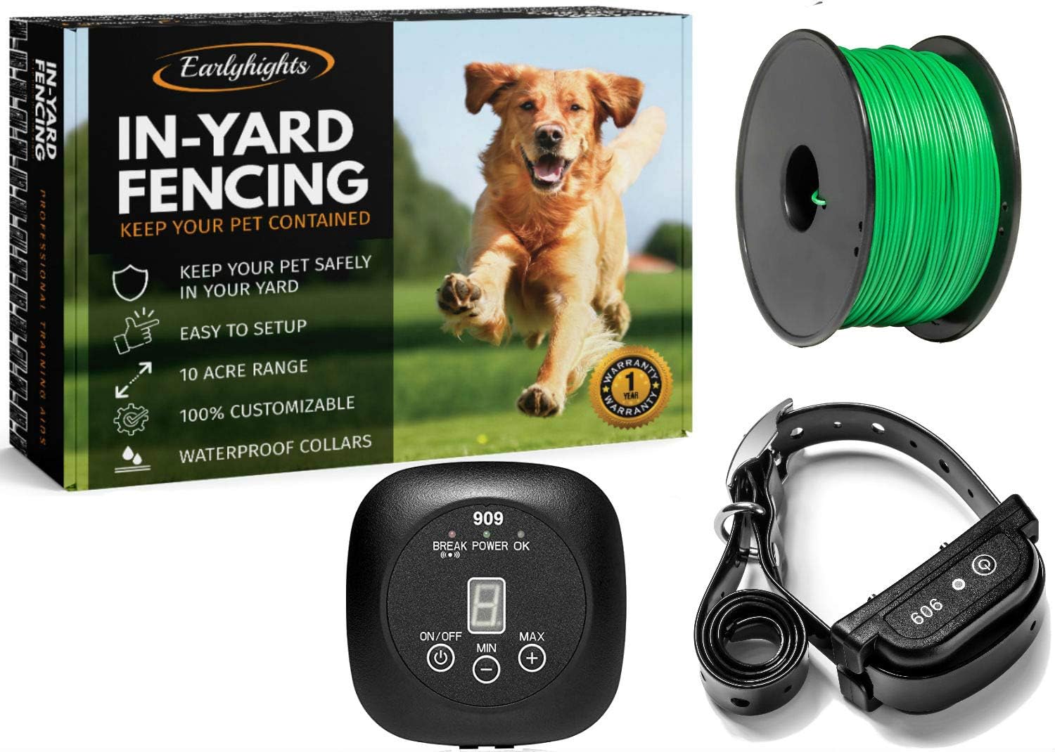 Earlyhights Electric Underground Outdoor Dog Containment Fence System,5 Acre Range 500 Feet In Ground Wire, Small, Medium, Or Large Dogs…