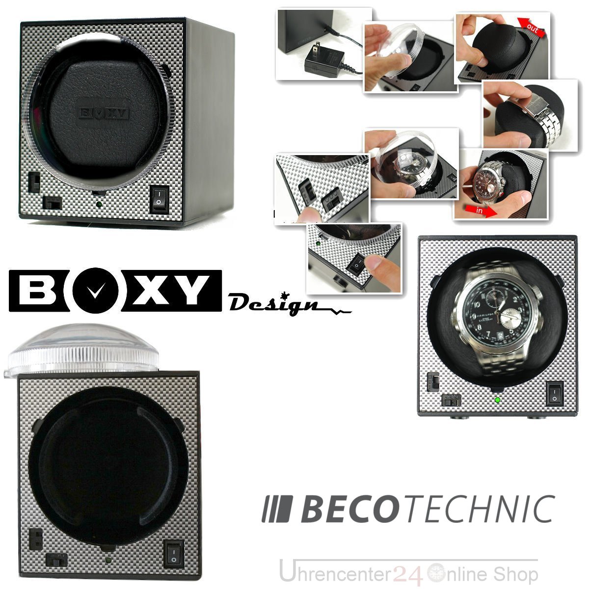Uhrenbeweger Boxy Classic CARBON EDITION PRO2 Edition - aus der Kollektion 2025 - Dieses Uhrenbeweger-System ist erweiterbar bis auf 12 Module - Qualiät vom deutschen Servicepartner