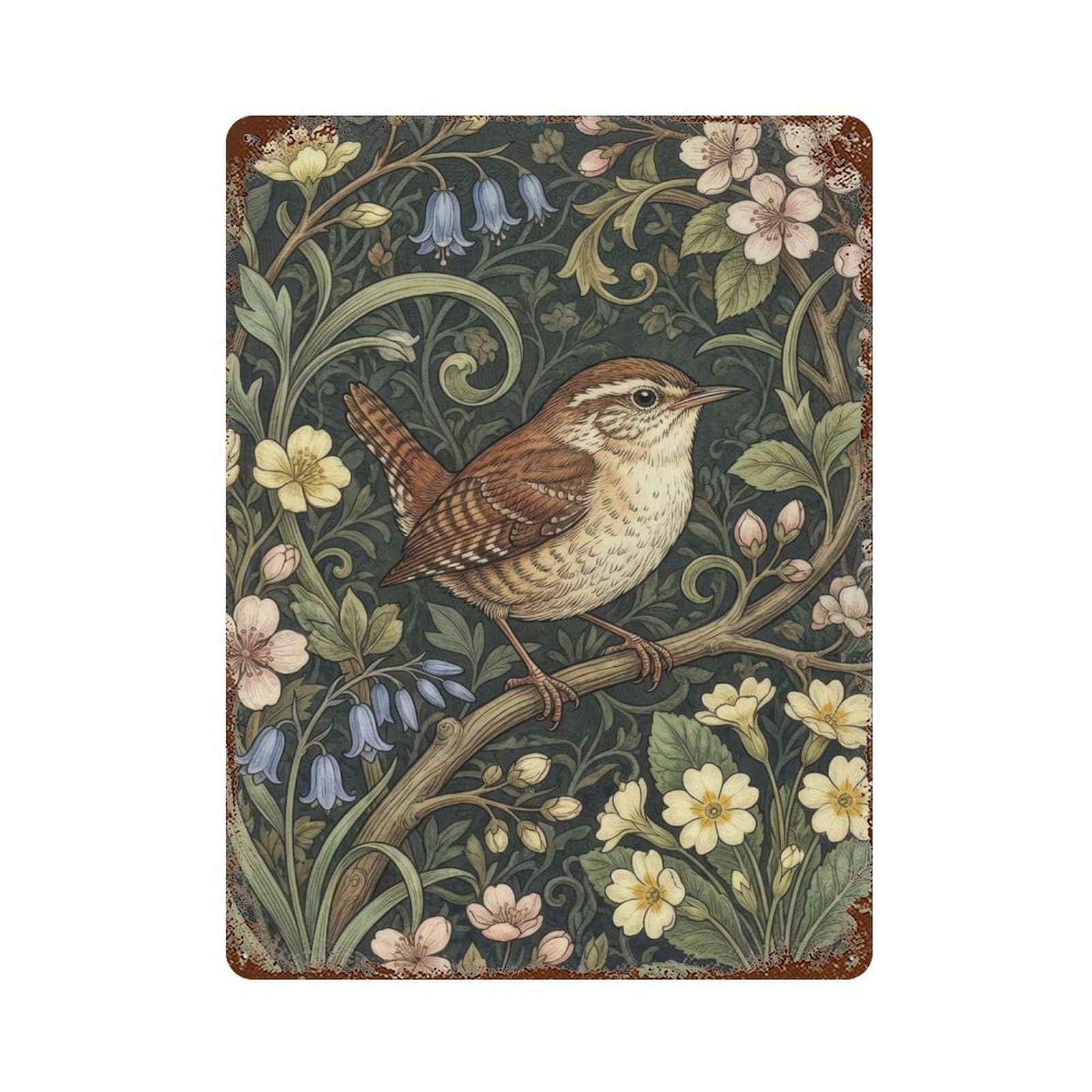 William Morris Wren Among Flowers Cottagecore Decor Arts And Crafts Bird Illustration Botanical Vintage Nature Wall Decor Art Metal Tin Poster Modern Home Decor Art Home Bar Shop Decorations Vintage