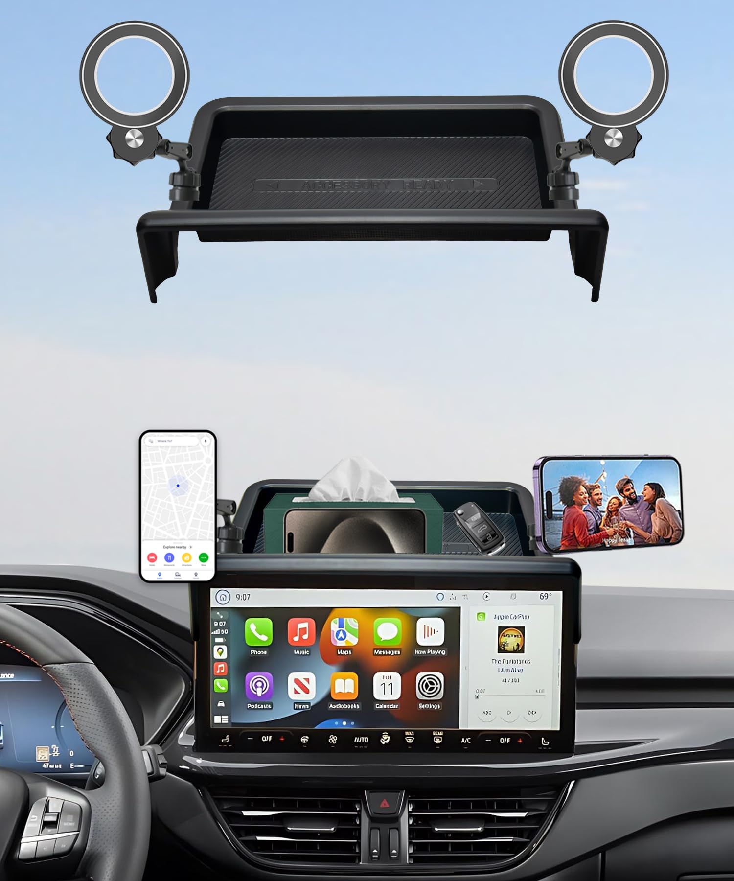 Car Phone Holder for fit 2023-2026 Escape(13.2 Inch+Storage Tray), Black