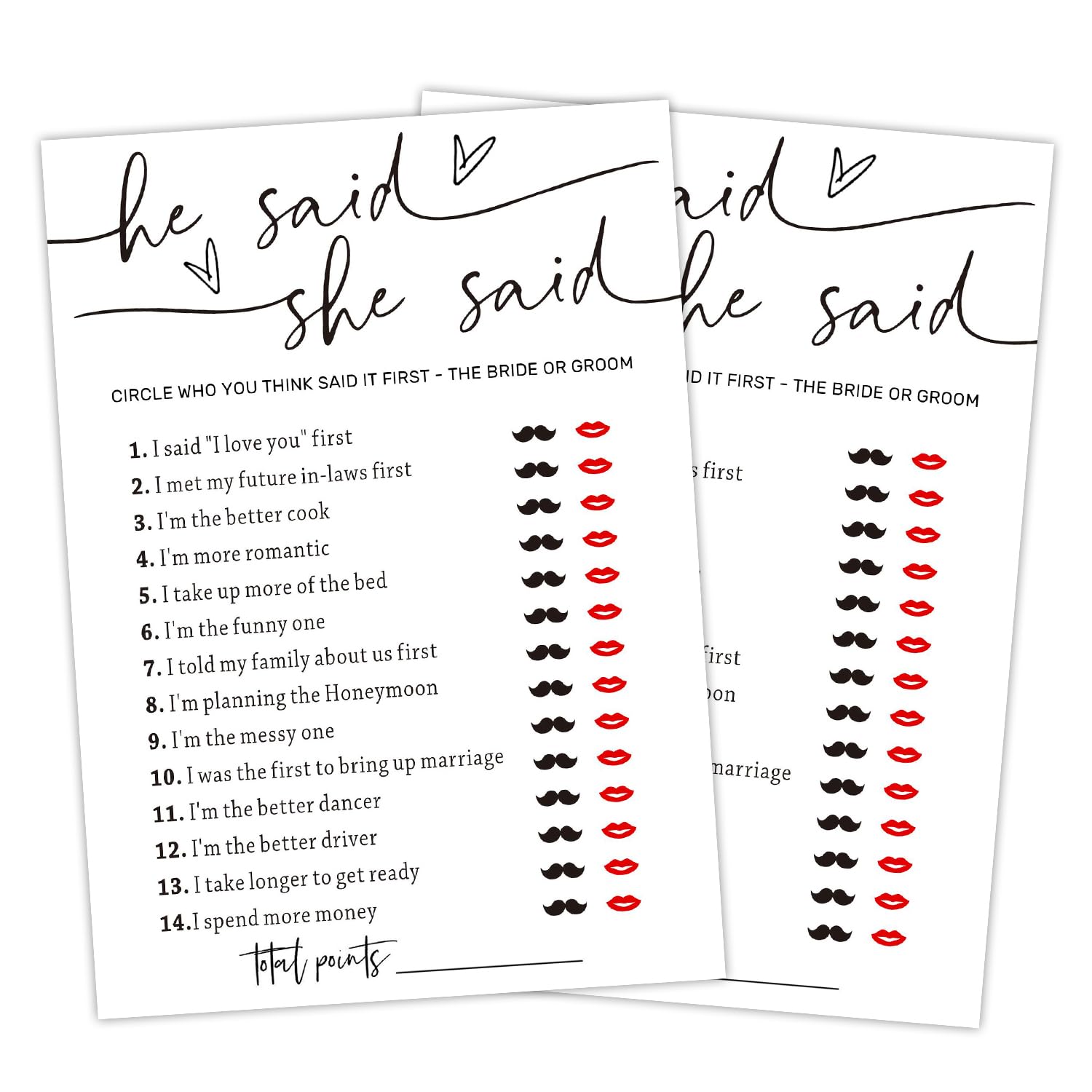 He Said She Said - Wedding Bridal Shower Game, Bachelorette Party Wedding Shower Favors, 30 Game Cards, Engagement Party Games Activity Supplies,