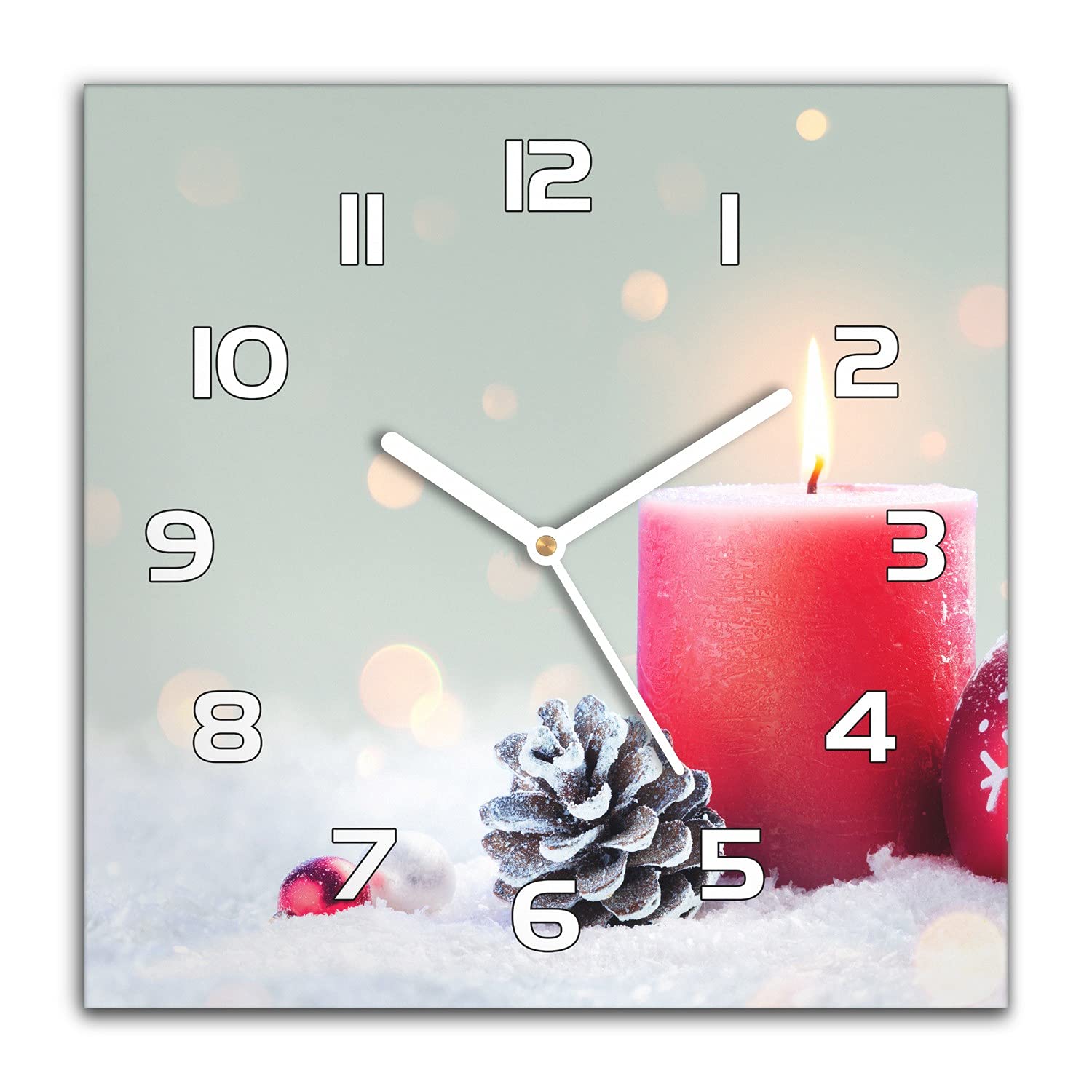 Horloge en verre sécurité Coloray 30x30 cm moderne avec motif Noël
