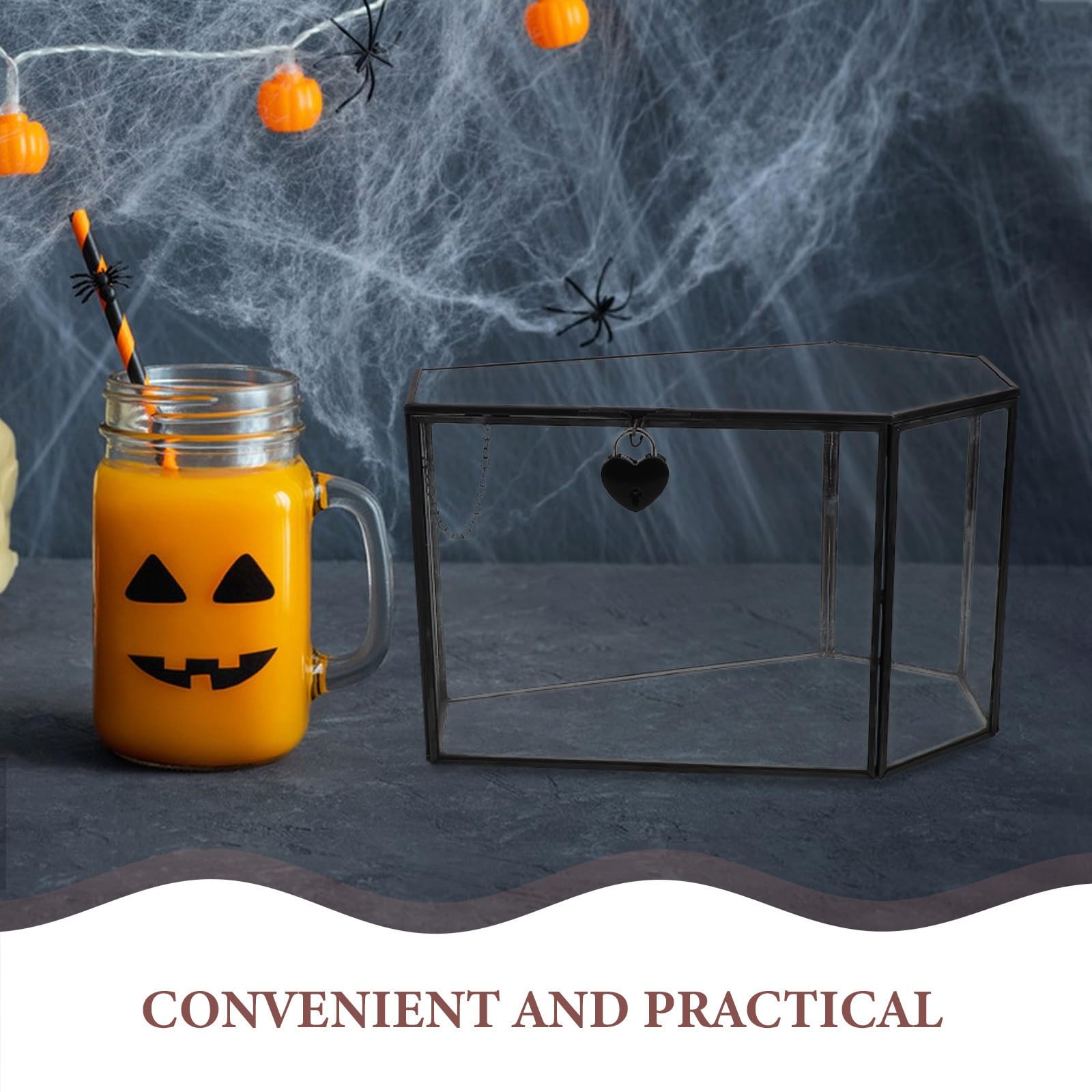 YARNOW Szklane Pudełko Wystawowe Kształcie Gotyckiej Trumny Przezroczysta Ręcznie Wykonana Szkatułka Biżuterię i Kolekcje Halloween Organizer Do Przechowywania Ozdób i Drobiazgów