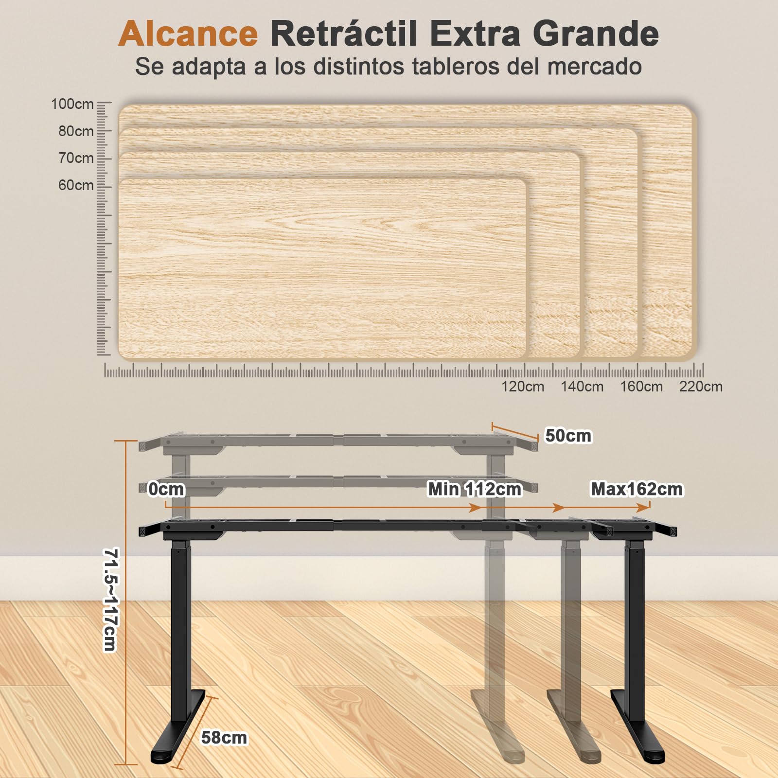 Marco de Escritorio Elevable Eléctrico Ajustable en Altura, con 2 Potentes Motores, Mesa Elevable con Panel Inteligente de 3 Memorias, Soporte hasta 200KG,Negro