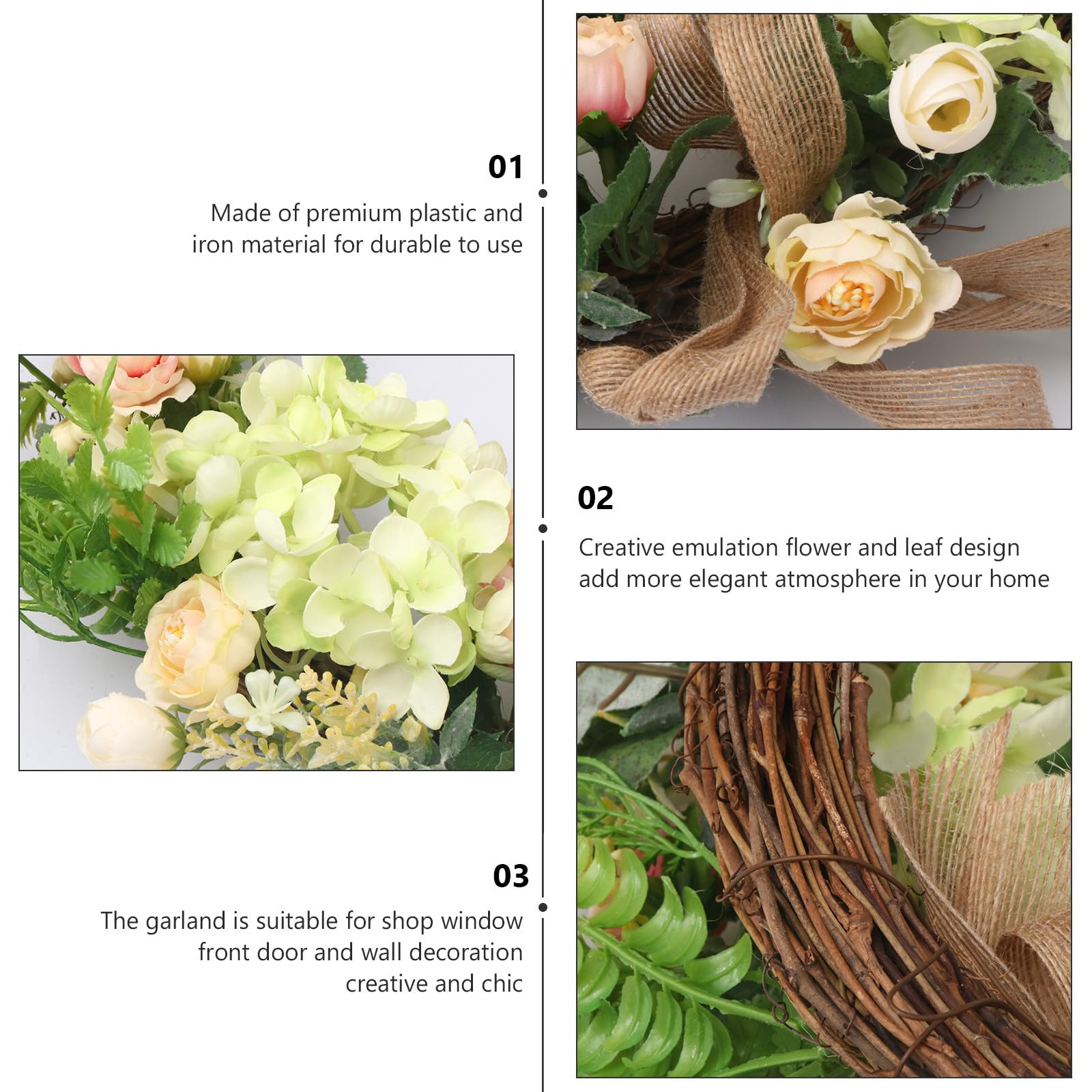 Künstlicher Türkranz aus Eisen und Kunststoff mit Lebensechtem Blatt und Blumendesign für Hochzeit und Party als Elegante Hängende Dekoration
