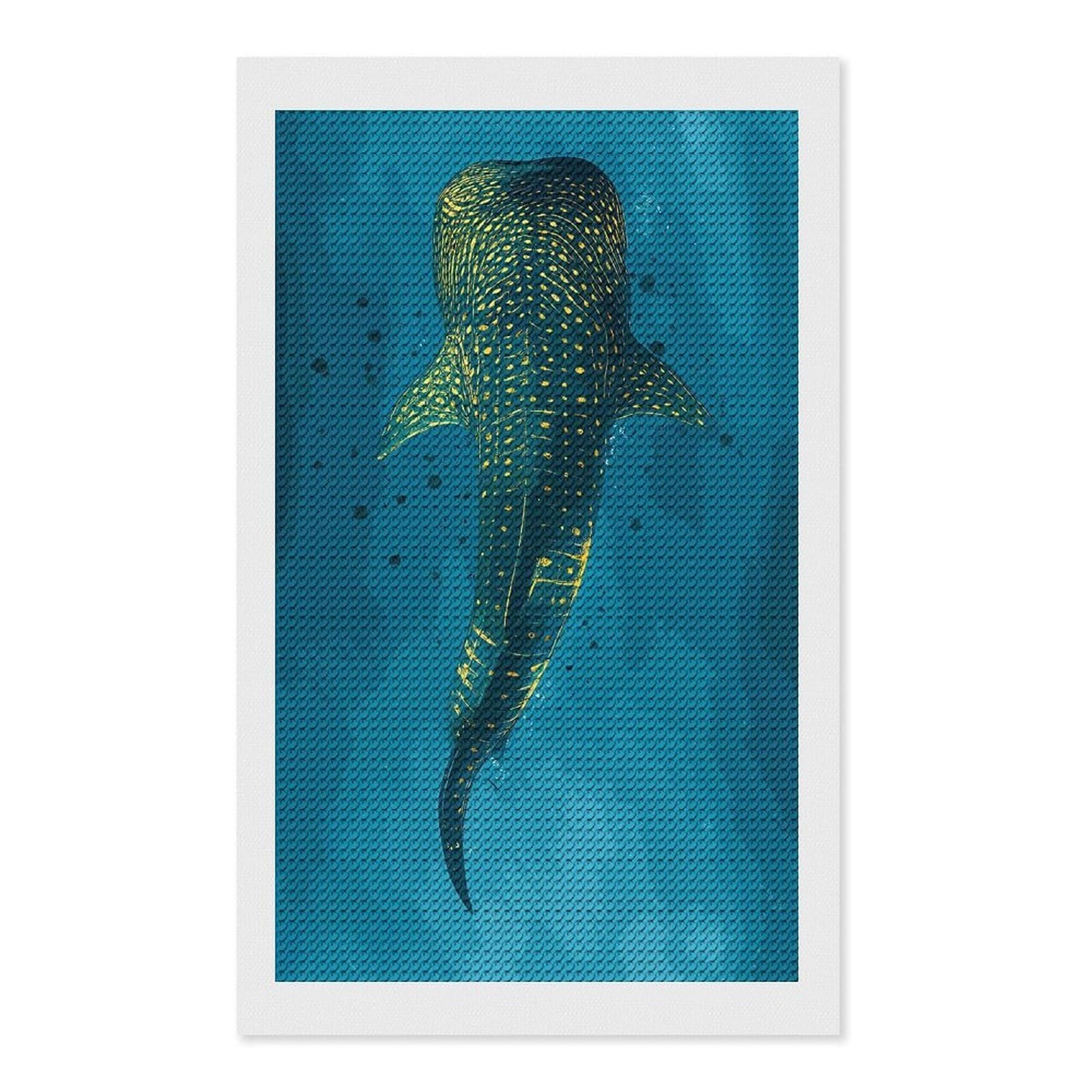 Junmoney Whale Shark in Blue Water Diamond Art Canvas 12"x20", Decorate Your Room, Mindful Craft Activity, Cosy Home Accent, Thoughtful Handmade Gift