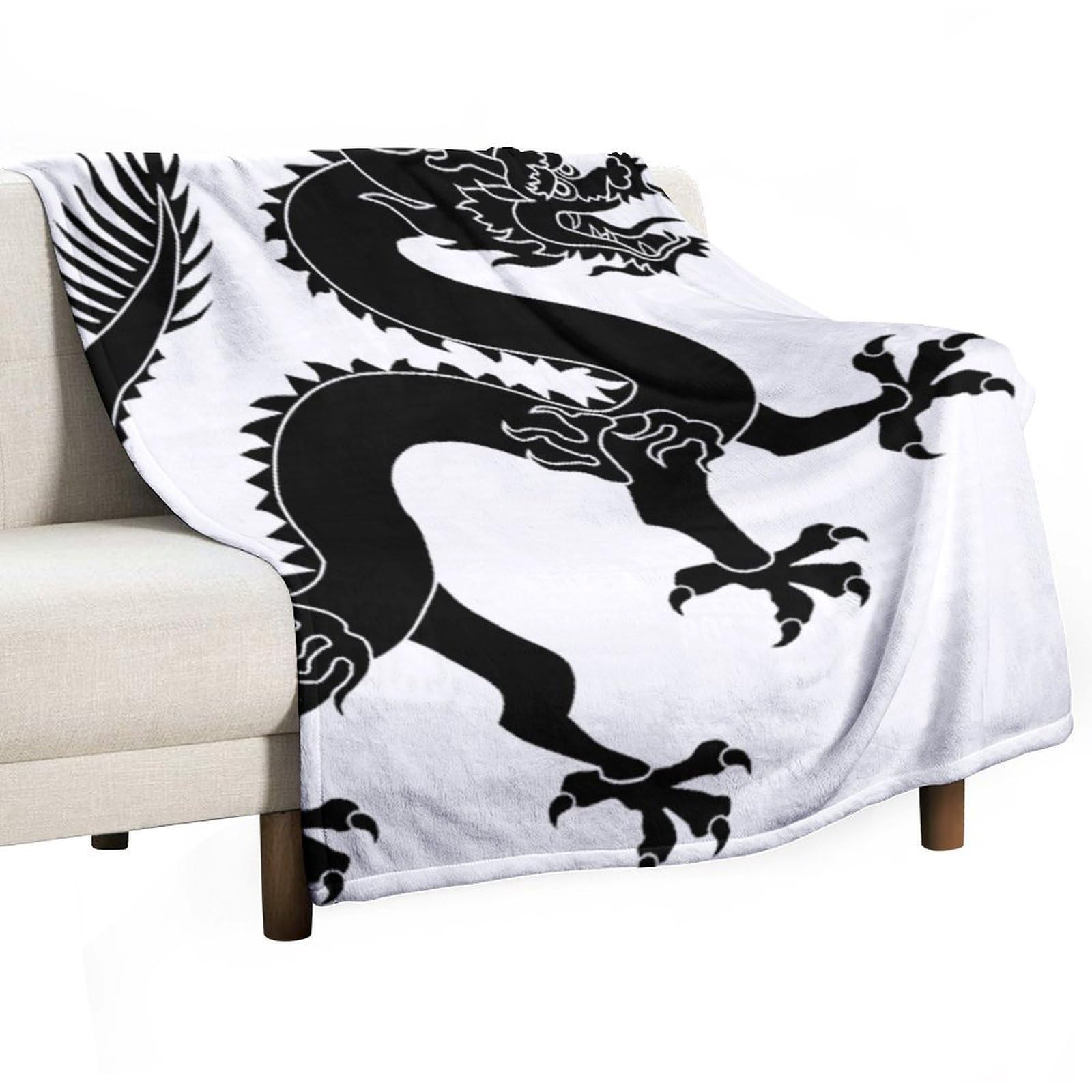 Hxwokrum Flannel Blanket, Black Dragon Throw Blanket for Couch Sofa Bed Office, Soft And Comfortable Without Pilling