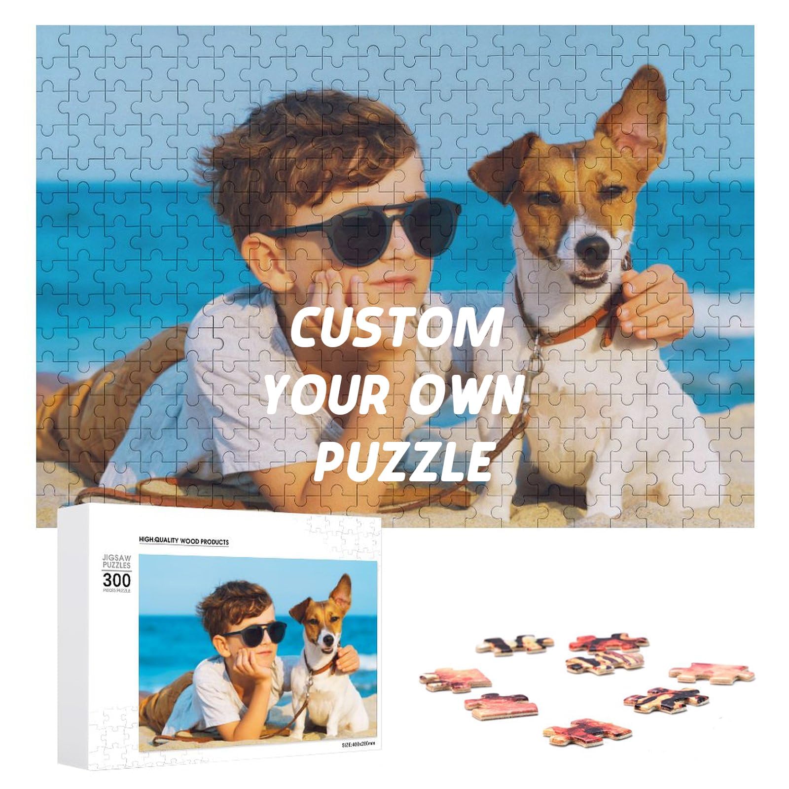 Personalised Jigsaw Puzzle, Custom 300/500/1000 Piece Wooden Photo Puzzle, Make Your Own Anniversary Wedding, Valentines Gifts for Him and Her