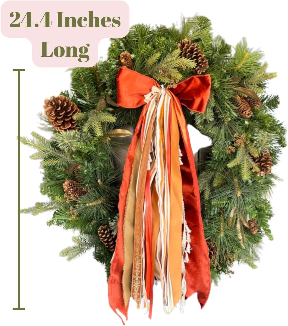 Wreath Ribbon Set - Decorative Bow & Assorted Ribbon for Wreaths - Clip-On Wreath Sash Ribbons Bundle for Indoor & Outdoor Use - Premium Wreath Making Supplies - Velvet Rust