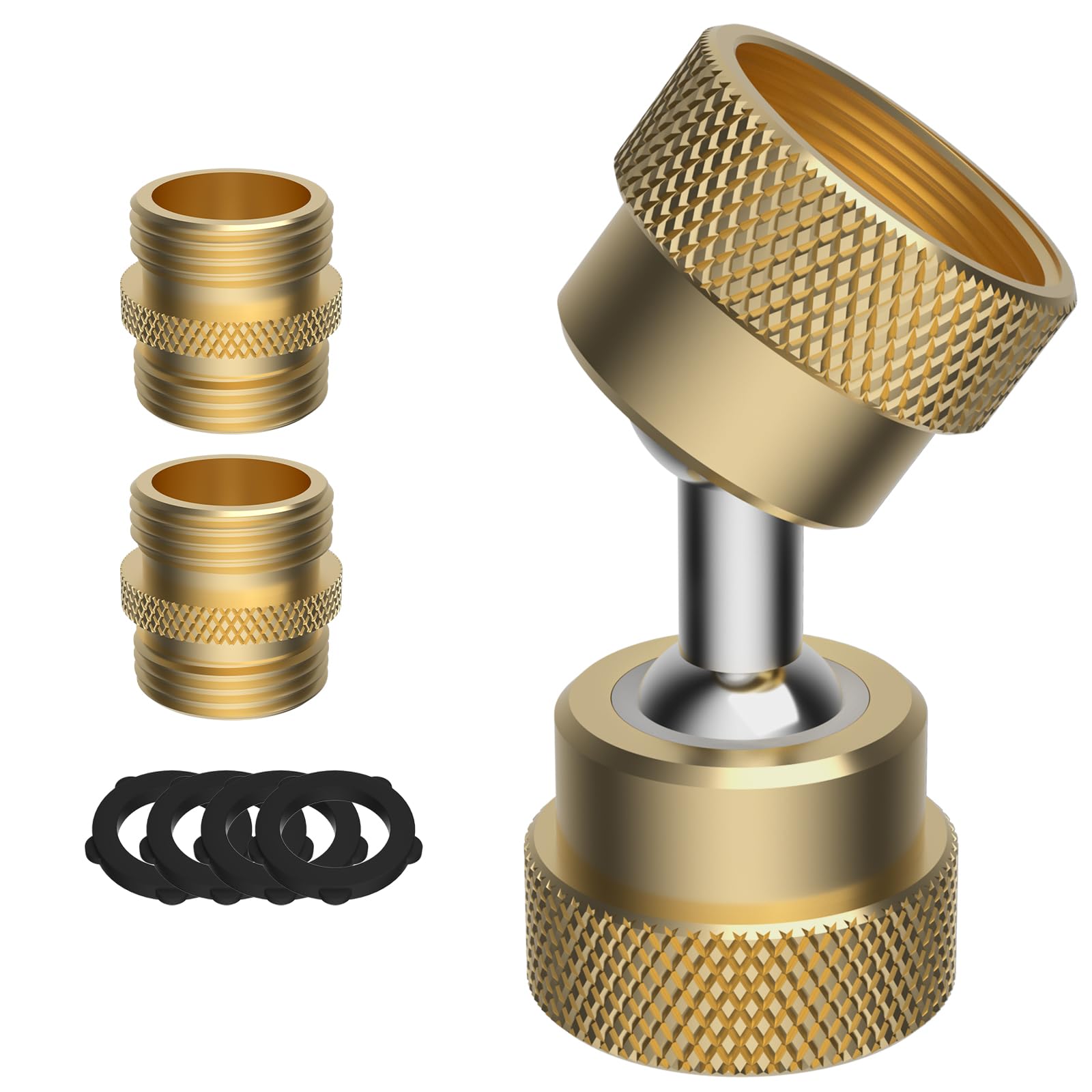 Swivel All-Metal Garden Hose Adapter, 3/4" Hose Protector, 2 Brass Adapters