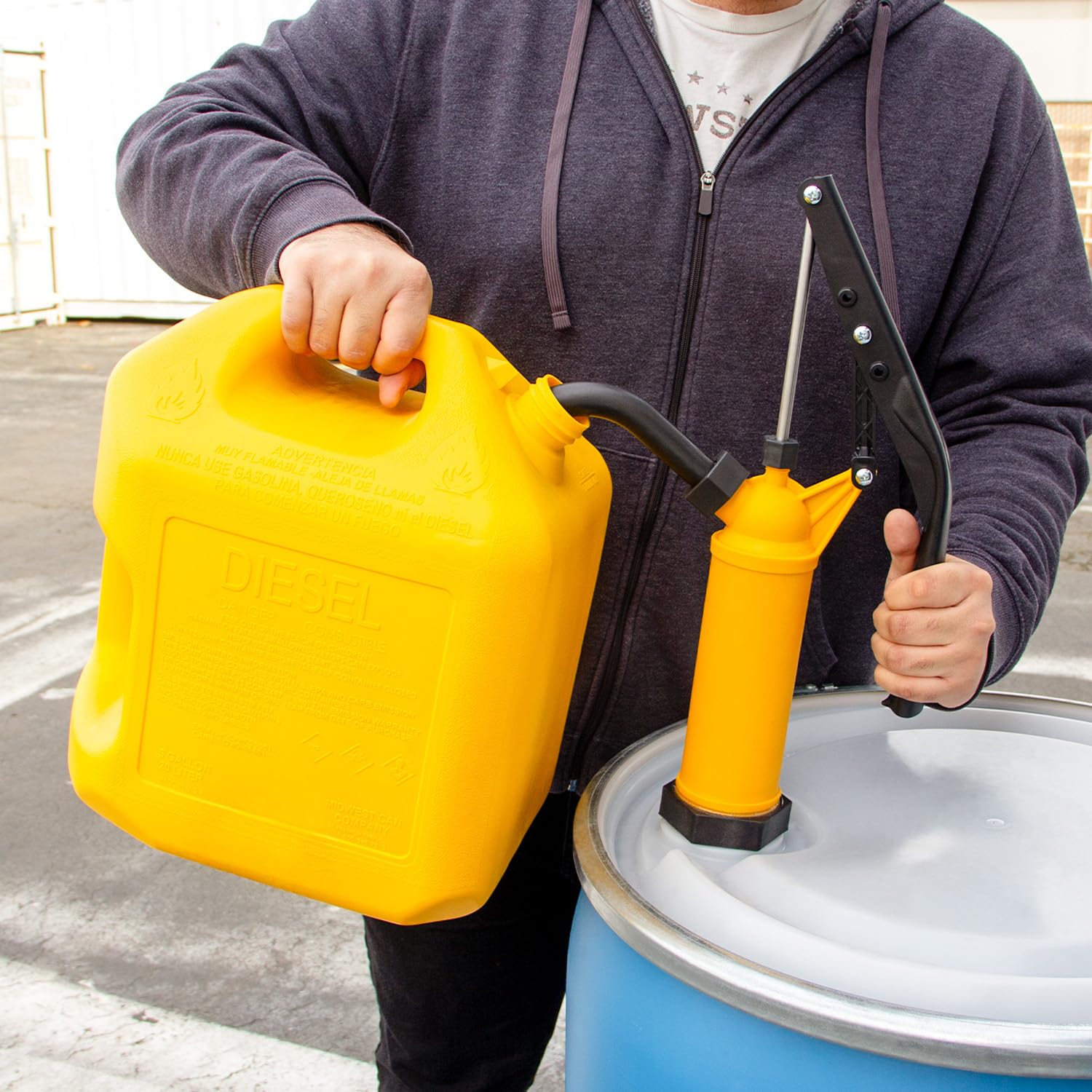 Pompe à tambour manuelle à levier pour diesel, huiles légères, lubrifiants, antigel, alcools – Fabriquée en polypropylène et en acier inoxydable – Convient aux conteneurs de tambour de 15 à