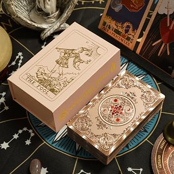 Tarot Card Set with Guidebook Gold Wooden Holder Waterproof Deck/Fortune Telling Game Craft Cardboard for Beginners 30