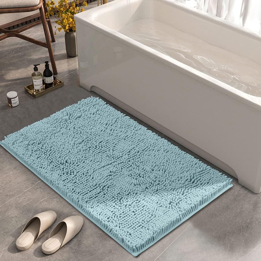SONORO KATE Bathroom Rug,Non-Slip Bath Mat,Soft Cozy Shaggy Durable Thick Bath Rugs for Bathroom,Easier to Dry, Plush Rugs for Bathtubs, Rain Showers and Under The Sink (Spa Blue, 17"×24") : Home & Kitchen