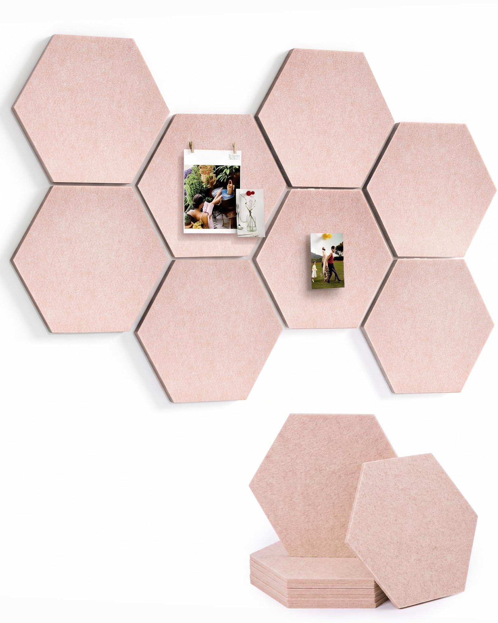 Meowoo Hexagon Cork Board Tiles 8Pack, Pink