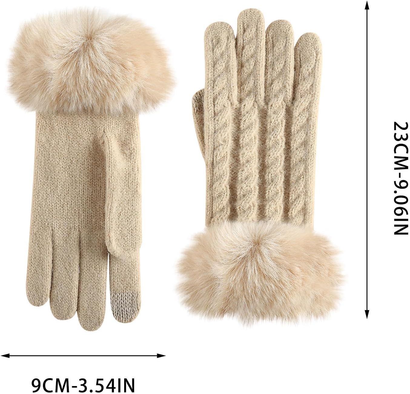 Winter Gloves for Women Warm Knit Mittens Clod Weather Stretchy Glove Adults Full Finger Mittens with Fuzzy Cuff