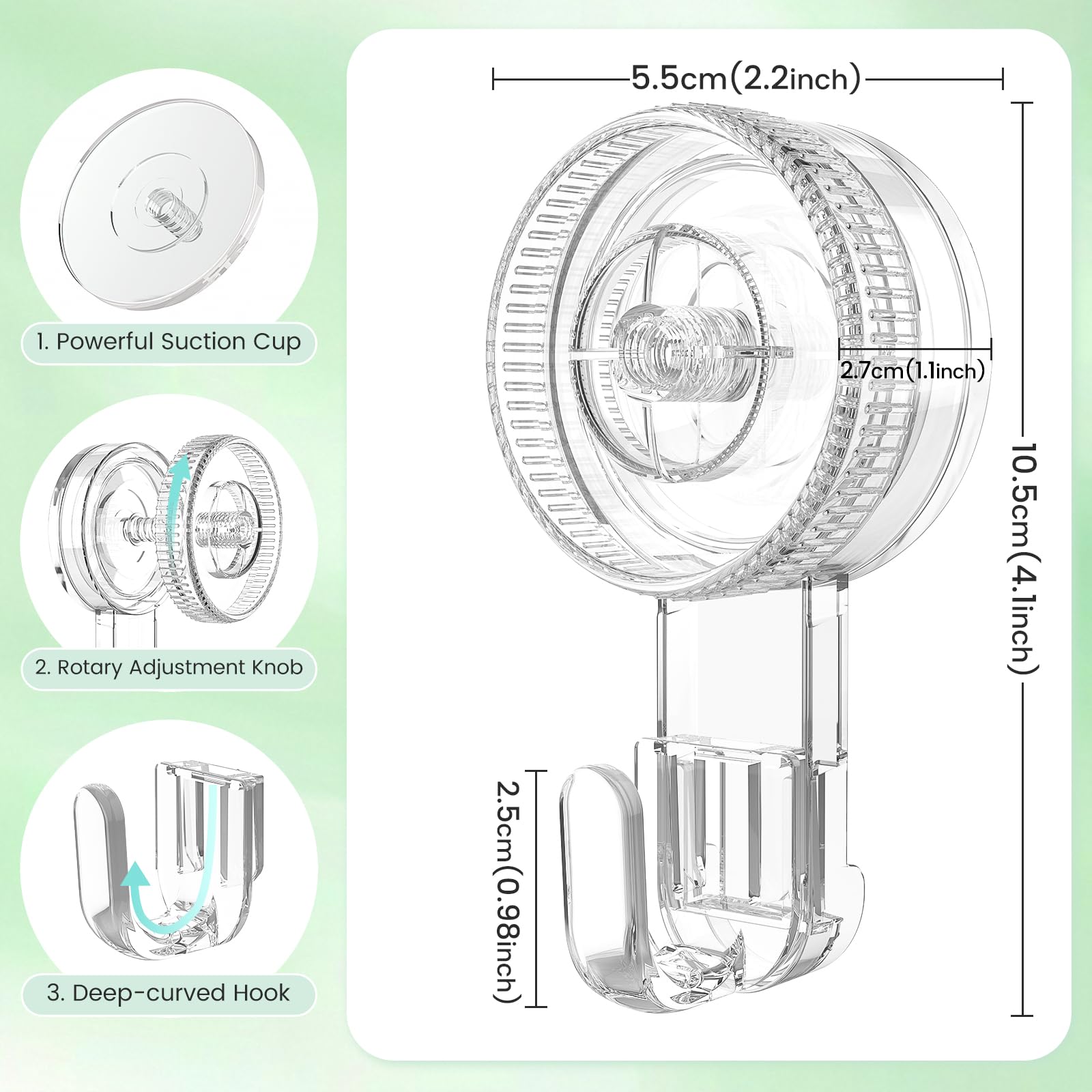 GlobaLink Suction Hooks, Heavy Duty Vacuum Clear Suction Cup Hook Hold up to 5KG/11LB, Reusable & Waterproof Shower Hooks - Image 2