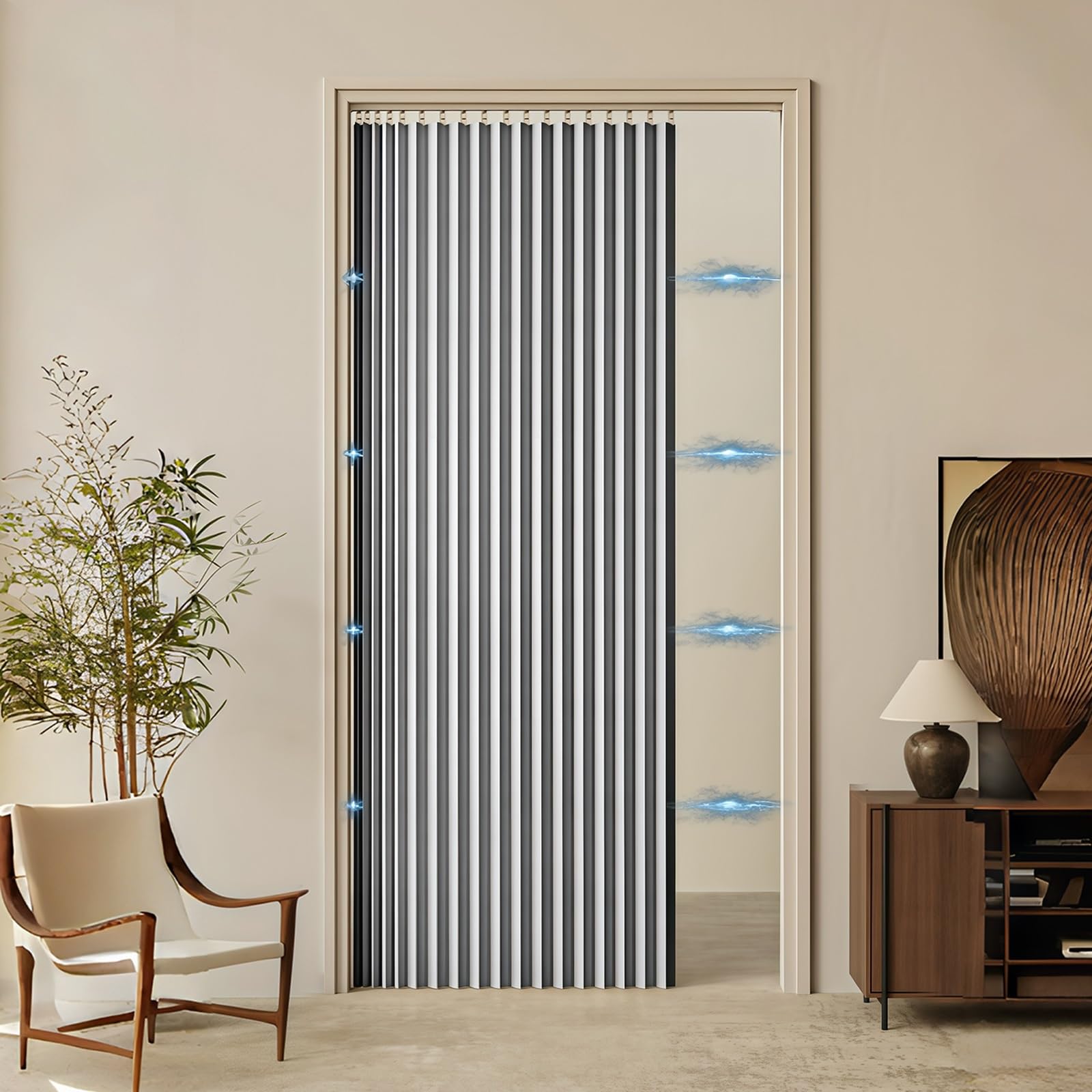 Rideau de porte magnétique pliable contre lumière et courants air