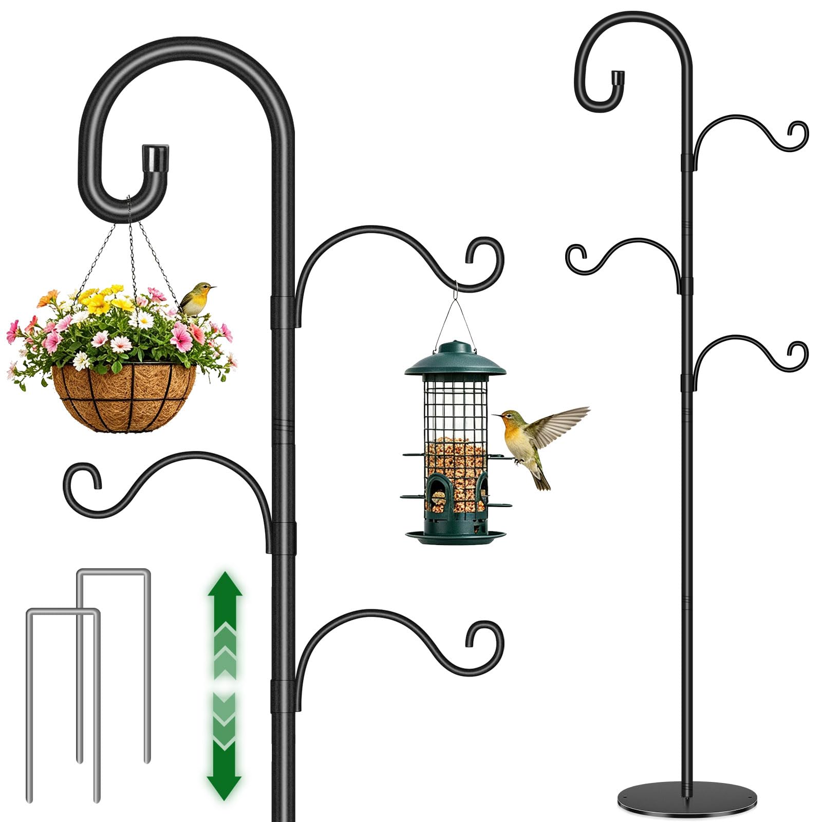 Bird Feeders Hanging Station, 188cm Bird Feeder Poles and Hangers Heavy Duty Feeding Stations Stand,Outdoor Shepherd Crook Hooks for Garden Light Laterns Basket, 1 Pack