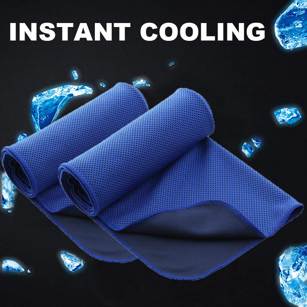 Lot de 20 serviettes rafraîchissantes en microfibre respirante pour le cou et le visage avec sac pour le yoga, la gym, la plage, 101,6 x 30,5 cm, bleu foncé