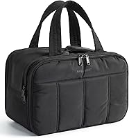 BAGSMART Puffy Large Travel Toiletry Bag for Women - Lightweight Makeup Organizer with Waterproof Compartments & Soft Handle (Black)