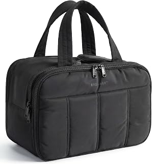 BAGSMART Puffy Large Travel Toiletry Bag for Women - Lightweight Makeup Organizer with Waterproof Compartments & Soft Handle (Black)