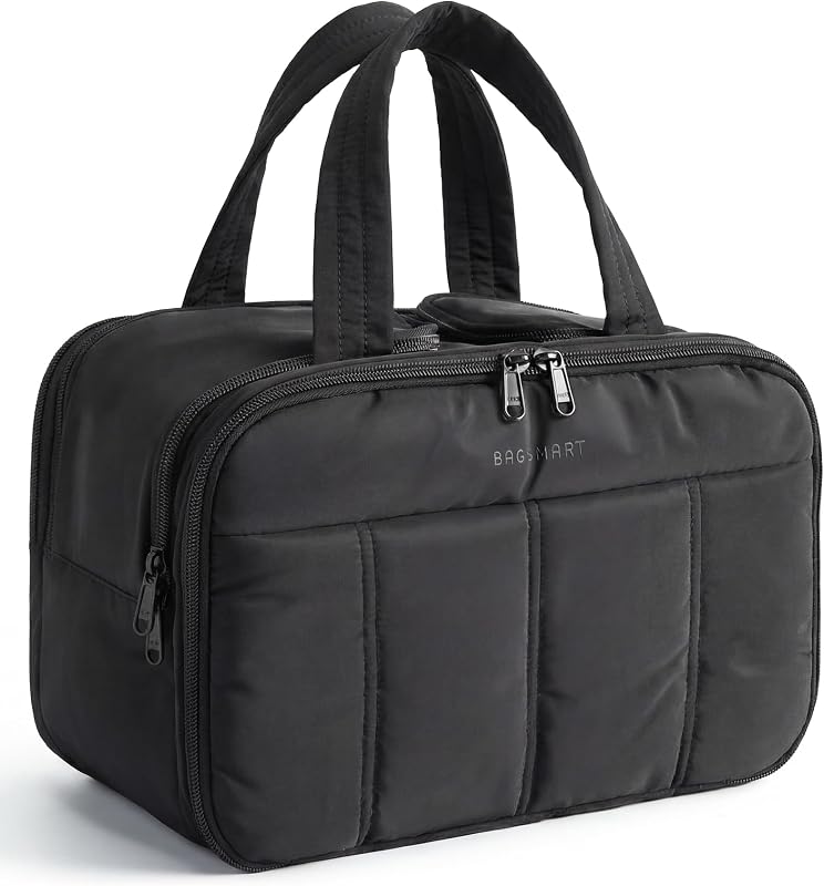 Necessaire de viagem BAGSMART acolchoada com divisórias, zíper e alça, preta, BM0108118