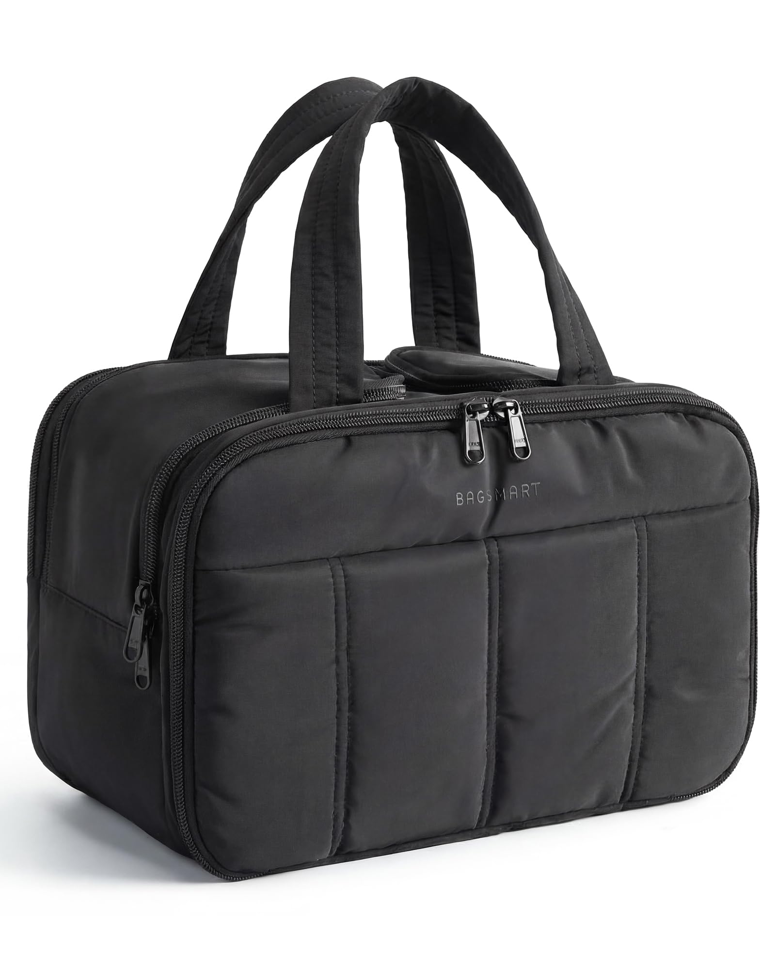 Travel Toiletry Bag, Puffy Large Toiletry Bag for Women, Lightweight Cosmetic Makeup Bag Organizer with Handle for Traveling, Accessories, Essentials, Toiletries (Black)