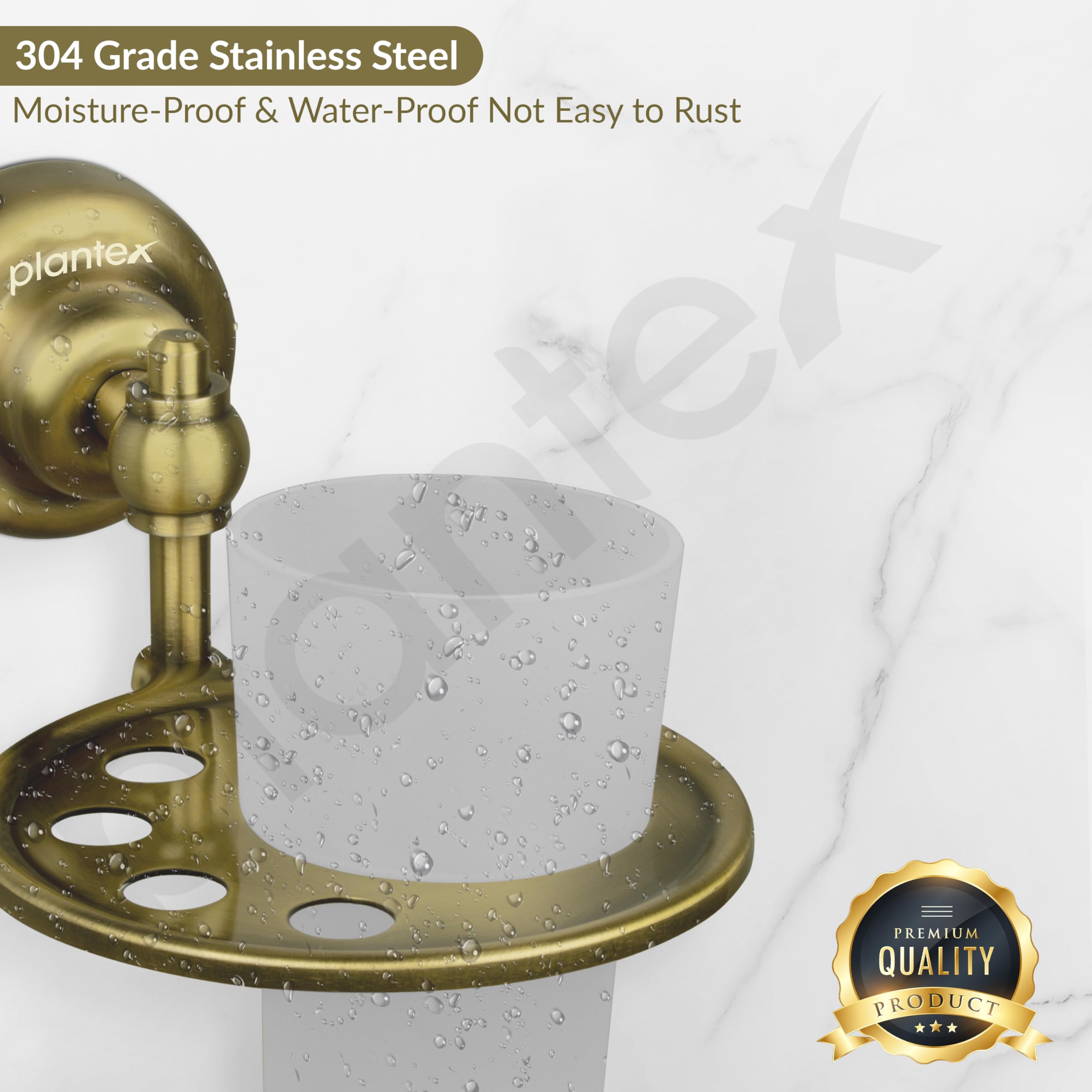 Plantex 304 Grade Stainless Steel Tumbler Holder/ABS Material Tooth Brush Holder/Bathroom Accessories - Skyllo (Antique) 4