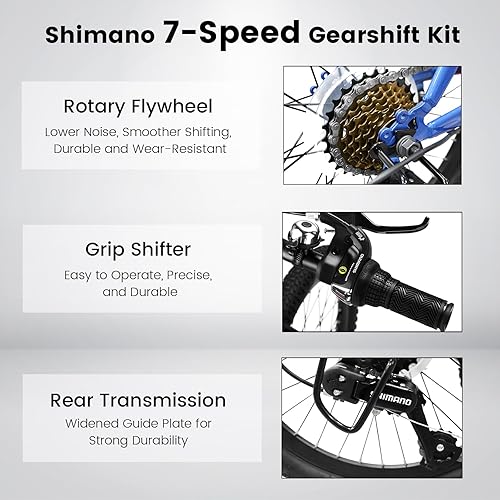 Miniatura 4 de Ecarpat - Bicicleta de montaña de 20 pulgadas para niños de 5 a 10 años, 7 velocidades, bicicleta de montaña para niños y niñas, ciclismo al aire