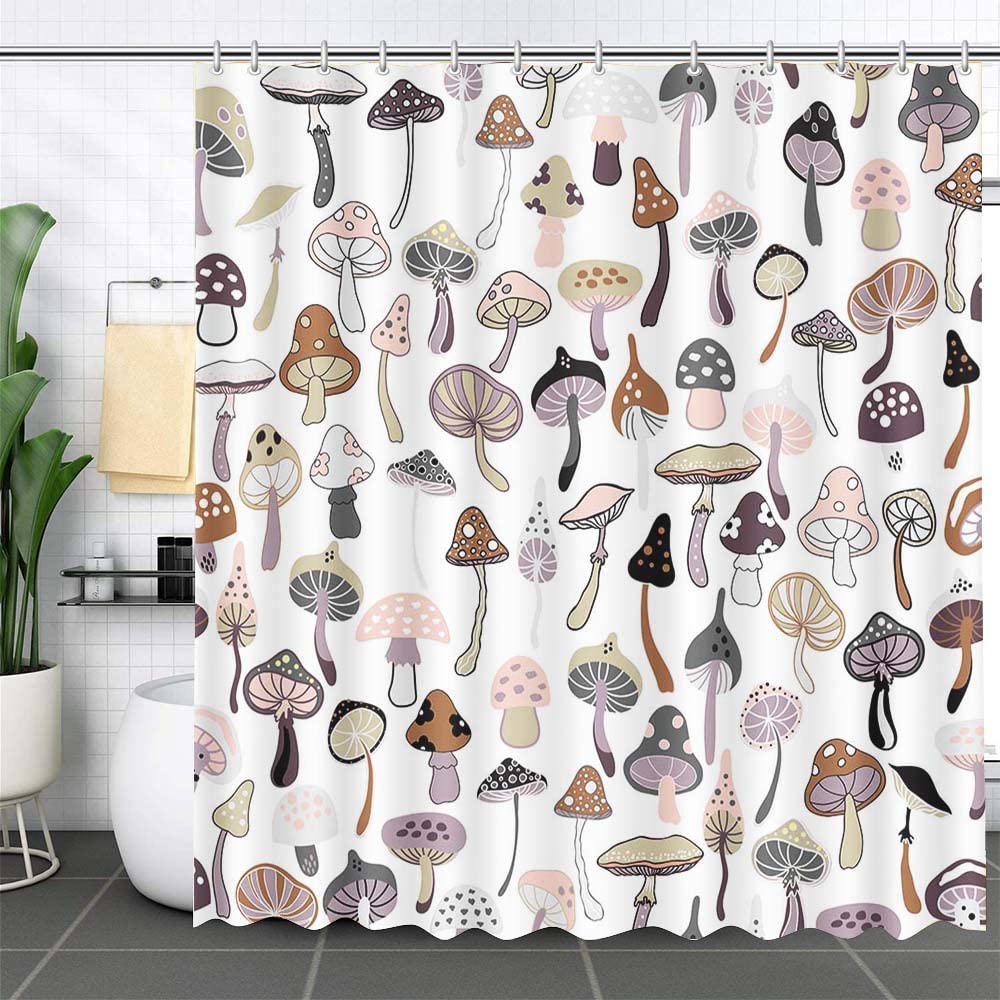 MEHOFOND 72x72inch Mushroom Shower Curtain Natural Plant Wild Mushroom Bathtub Decoration Retro Psychedelic Style Used For Bathroom Accessories Durable Polyester Material With 12 Hooks - Image 2