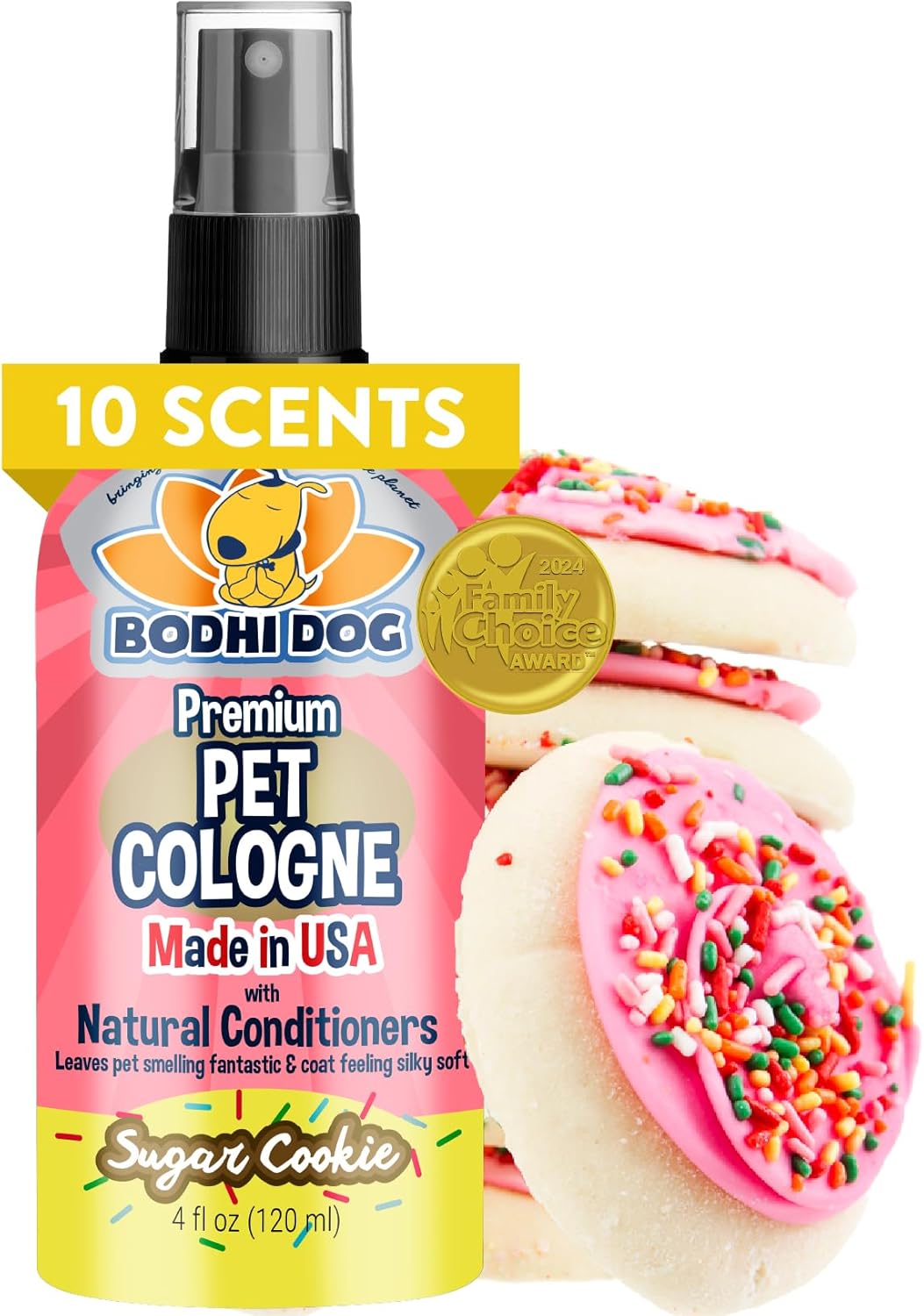 Bodhi Dog Sugar Cookie Pet Cologne - Natural Deodorizing Spray & Conditioner for Dogs Cats, Long-Lasting Fresh Scent, Gentle Safe USA Made 4oz