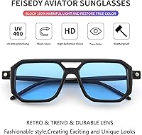 Vista 28 de Feisedy - B2622 - Lentes de sol estilo aviador, cuadrados, clásicos de los años 70, unisex, con montura clásica retro y elegante, UV400 Marco