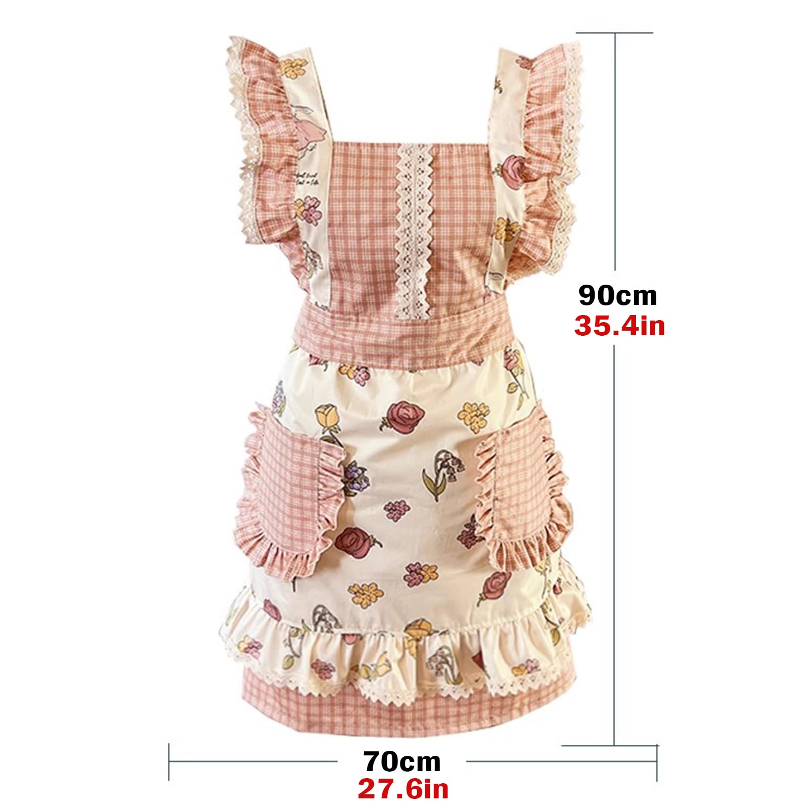 Bawełniany Fartuch Kuchenny Dla Kobiet, Regulowany Fartuch Ogrodniczy Do Gotowania, Pieczenia, OgroduPink,One Size