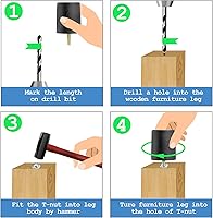 Vista 5 de 4 patas de sofá de 2.5 pulgadas, patas cónicas para muebles, patas de sofá de plástico con pernos de suspensión M8 para sofá, tocador, armario