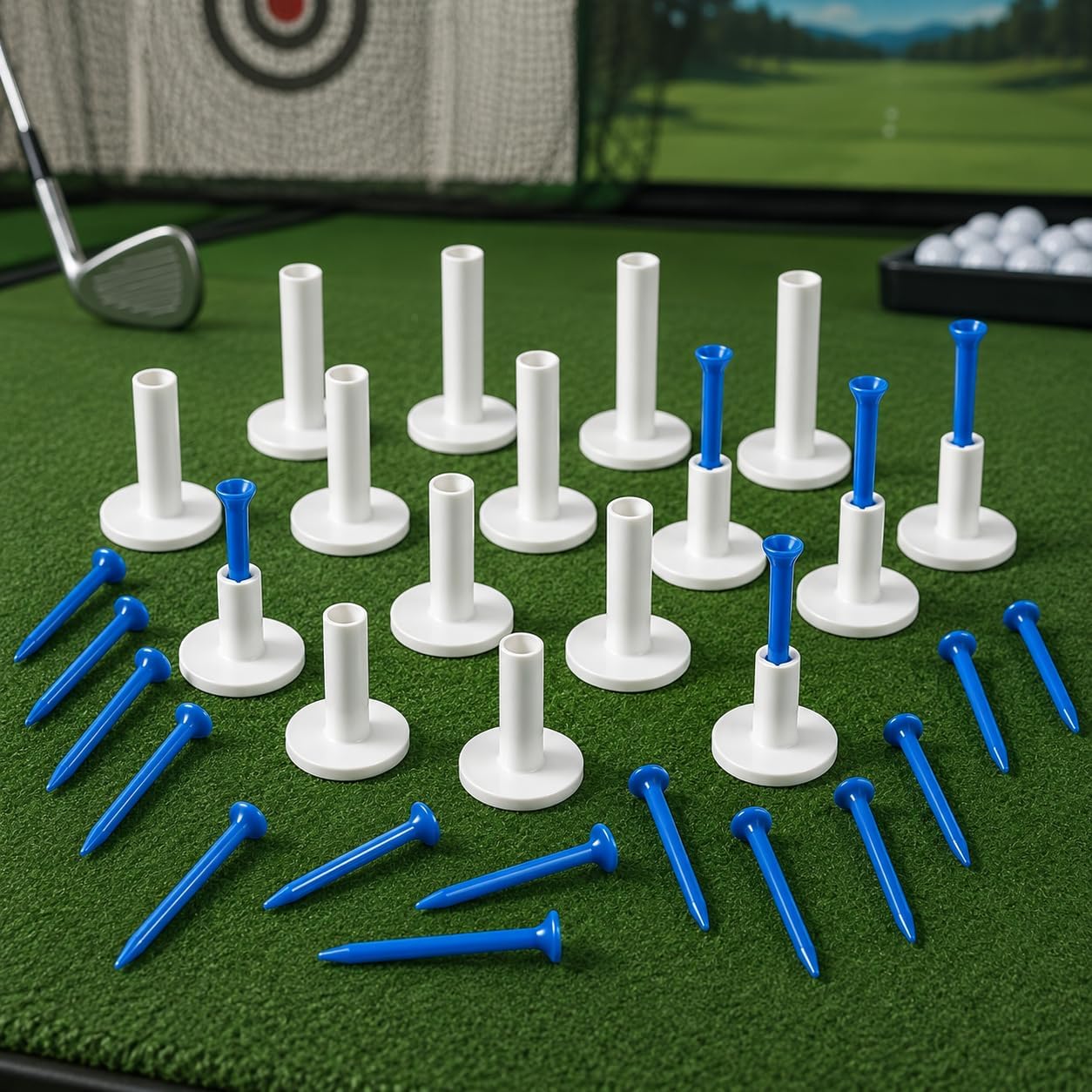 Rubber Golf Tees for Mats Indoor Simulators Driving Range Practice | 1 3/8", 1 2/3", 2 1/8", 2 3/8", 2 1/2", 2 3/4", 3", 3 1/8", 3 1/4" mixed sizes durable stable golf mat tees gits for golfers