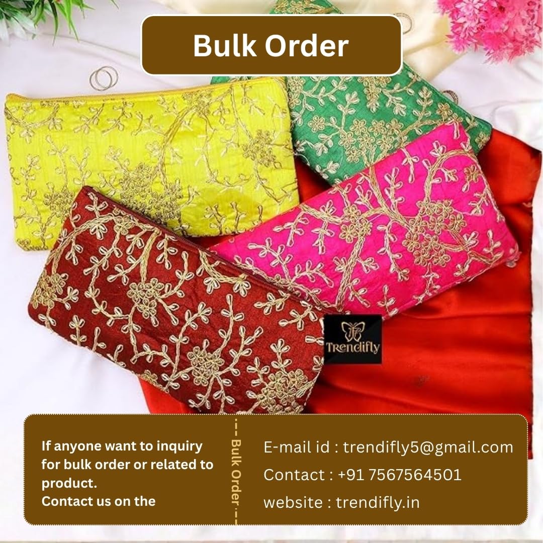 Trendifly Pack of 15 Embroidery Wedding Return Gift Purses Women Girls | Gifting Pouches for Guests Bulk with Zipper | Ladies Clutches for Wedding Baby Shower Haldi Mehandi 2