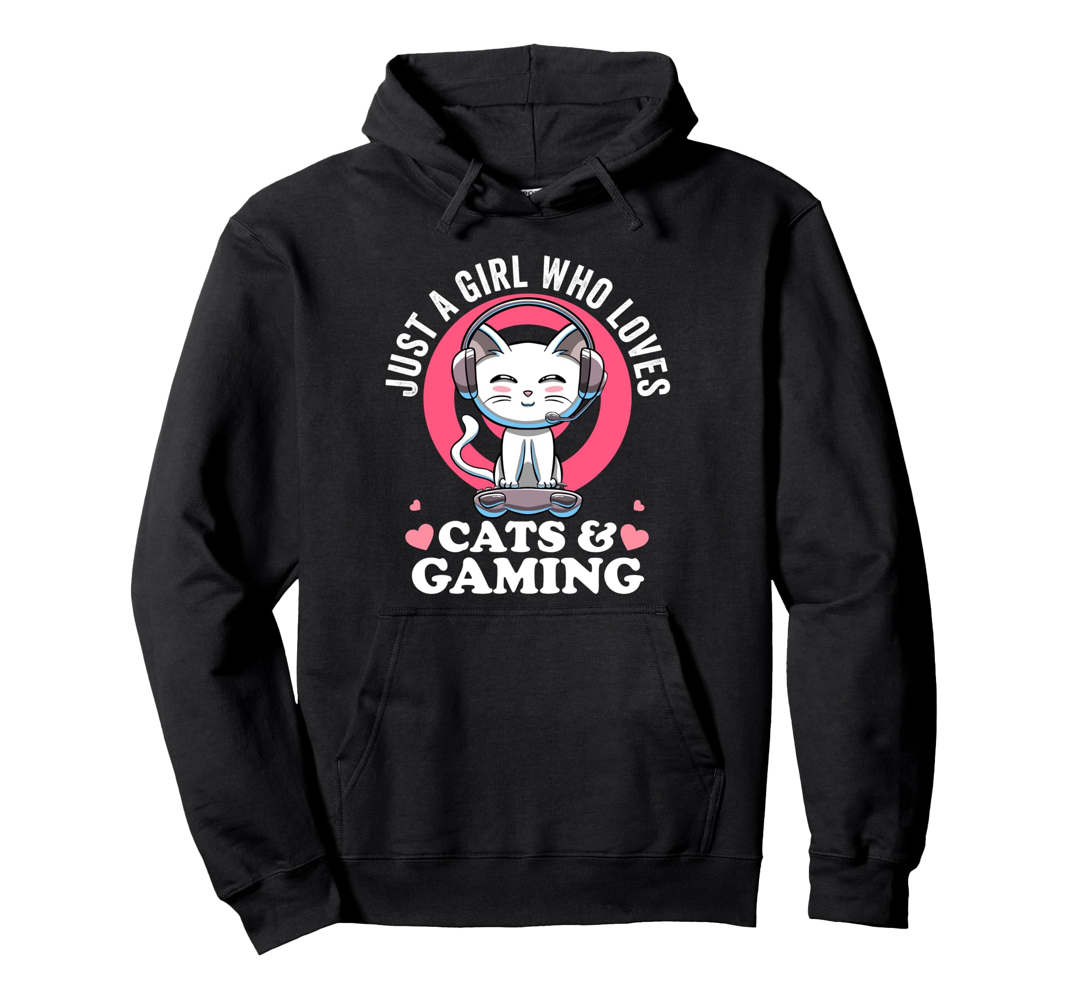 Just a Girl Who Loves Cats & Gaming Cute Cat Lover Nerd Girl Pullover Hoodie