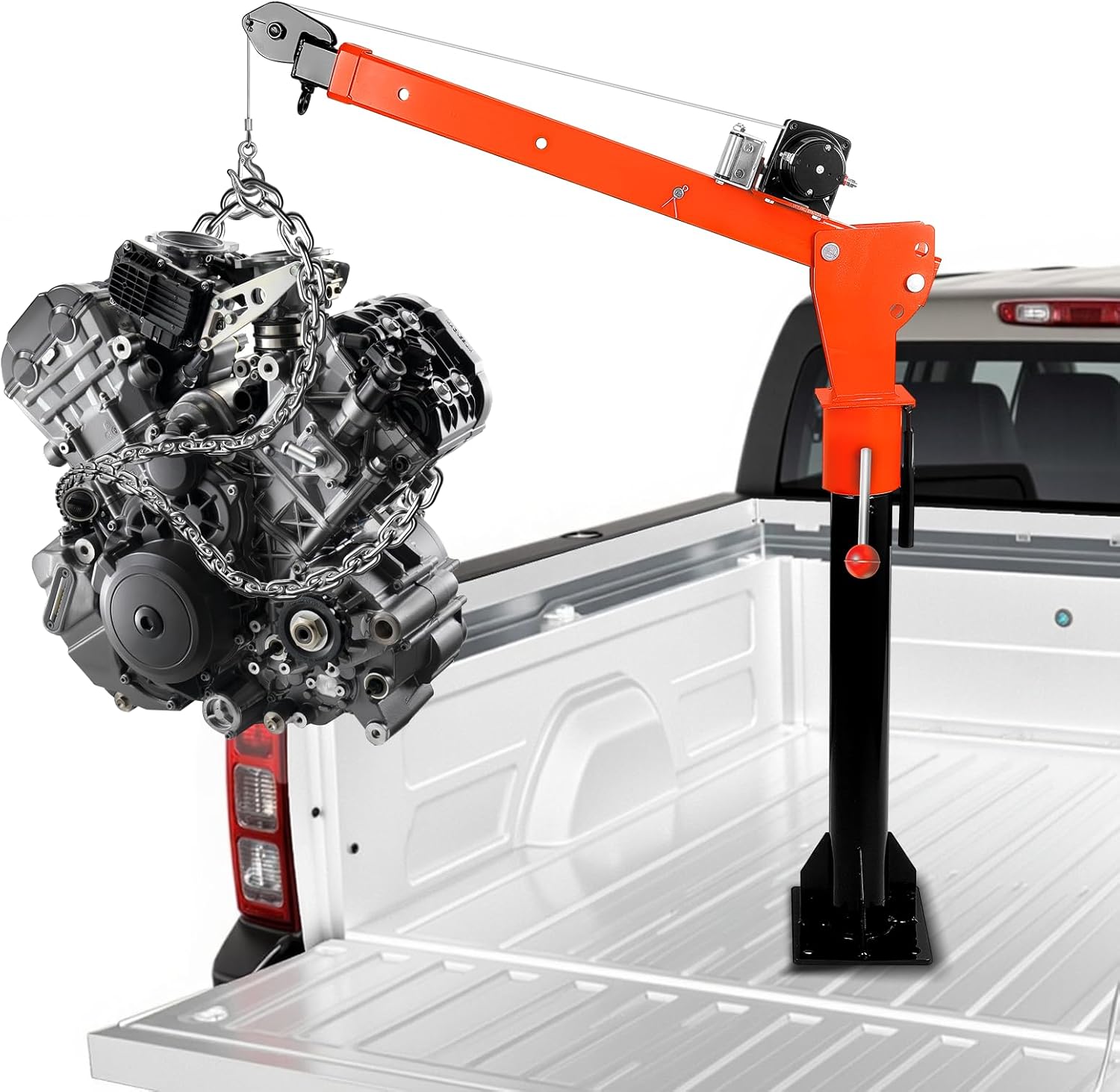 Truck Pickup Crane, 1100 LBS Capacity Truck Bed Crane with 2000 LBS Electric Winch 12V - 360° Rotation, 3 - Stage Adjustable Boom, Ideal for Engine Hoist, Pickup Bed Unloader