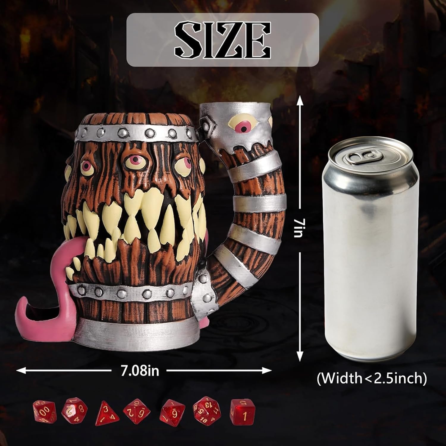 Dice Tower Mug, Dice Rolling Tower, Comes with 7 PCS Dice Set, Suitable for DND Dungeons and Dragons, Tabletop Games, Available As Drink Holder, D&D Gifts, DND Accessories (Original Wood)