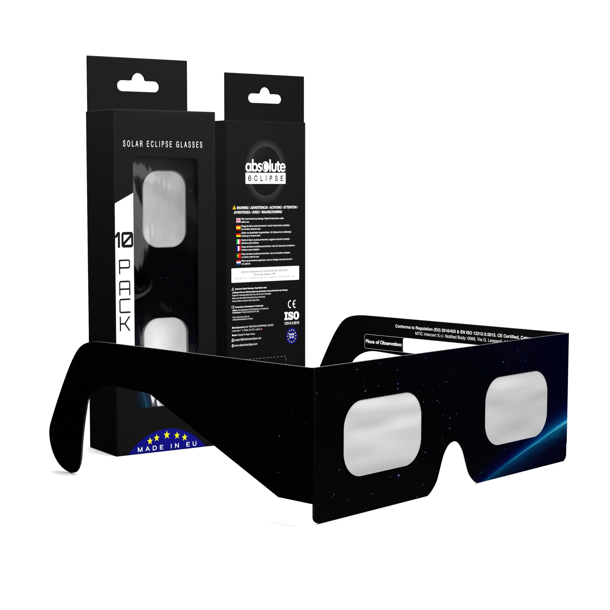 Absolute Eclipse Sonnenfinsternis Brille Astronomie 2026 zum Sehen der Sonnenfinsternis - ISO 12312-2 CE Zertifiziert - 10er Pack - Design Orbiter - Erwachsene Kinder - EU Hersteller Anerkannt AAS