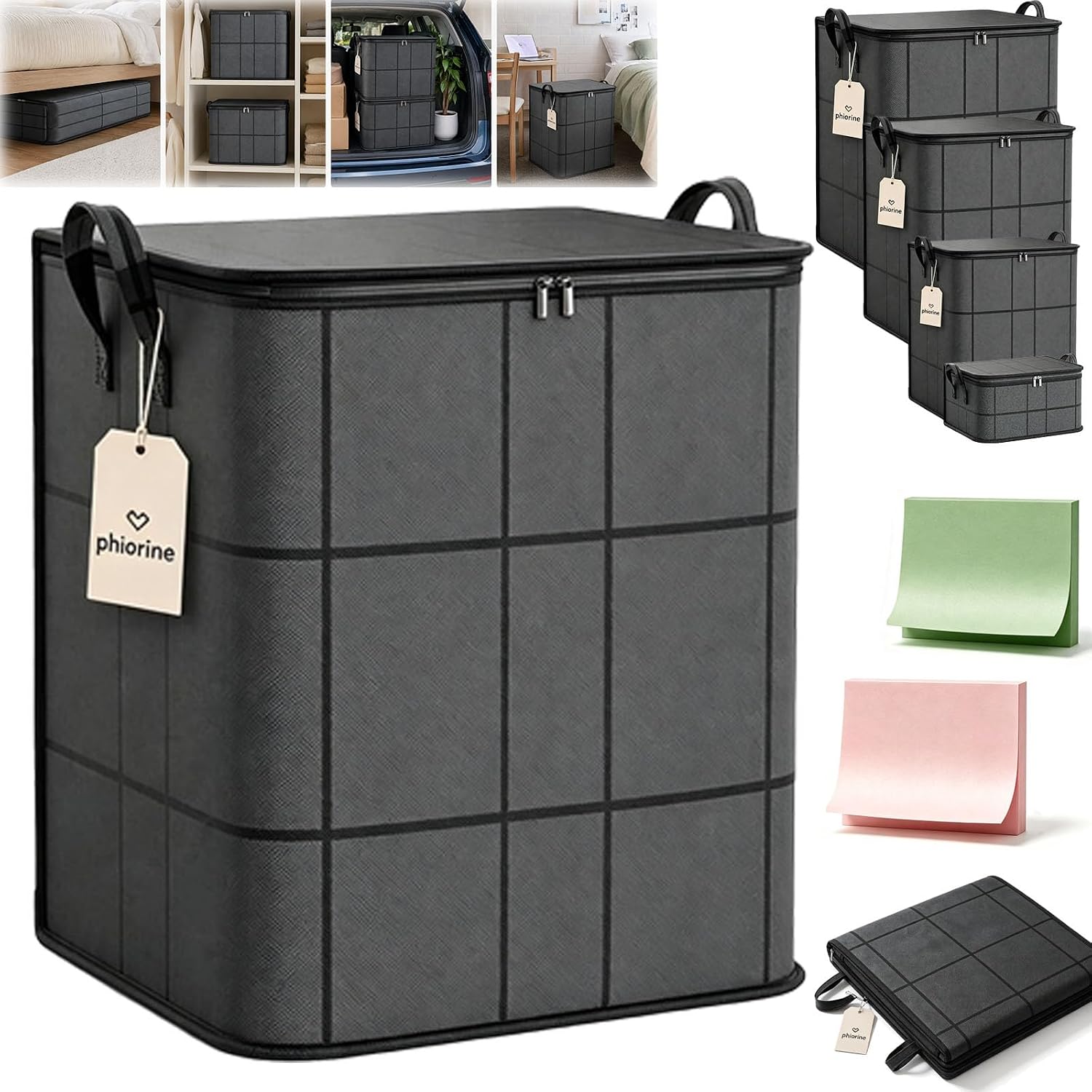 Spacious Moving Storage Bin, 2026 Upgraded Foldable Large Capacity Zippered Fabric Organizer for Bedding & Clothes ,S(13.8 * 9.8 * 7.9in):1