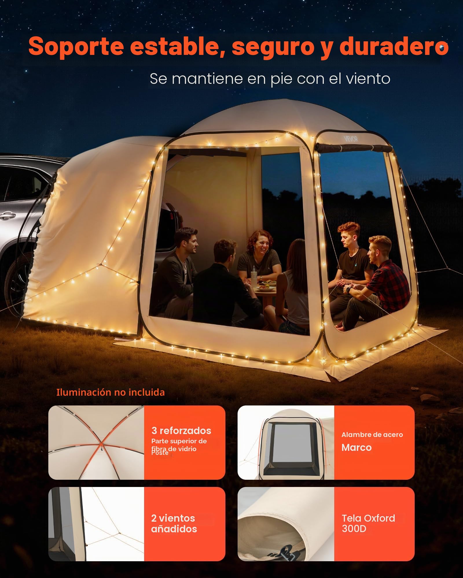 VEVOR Tienda de Campaña con Mosquitera, 1825 x 1825 x 2200 mm, 4-6 Personas, Plegable, para Portón Trasero SUV, con Bolsa de Transporte, Laterales de Malla, para Actividades al Aire Libre, Beige