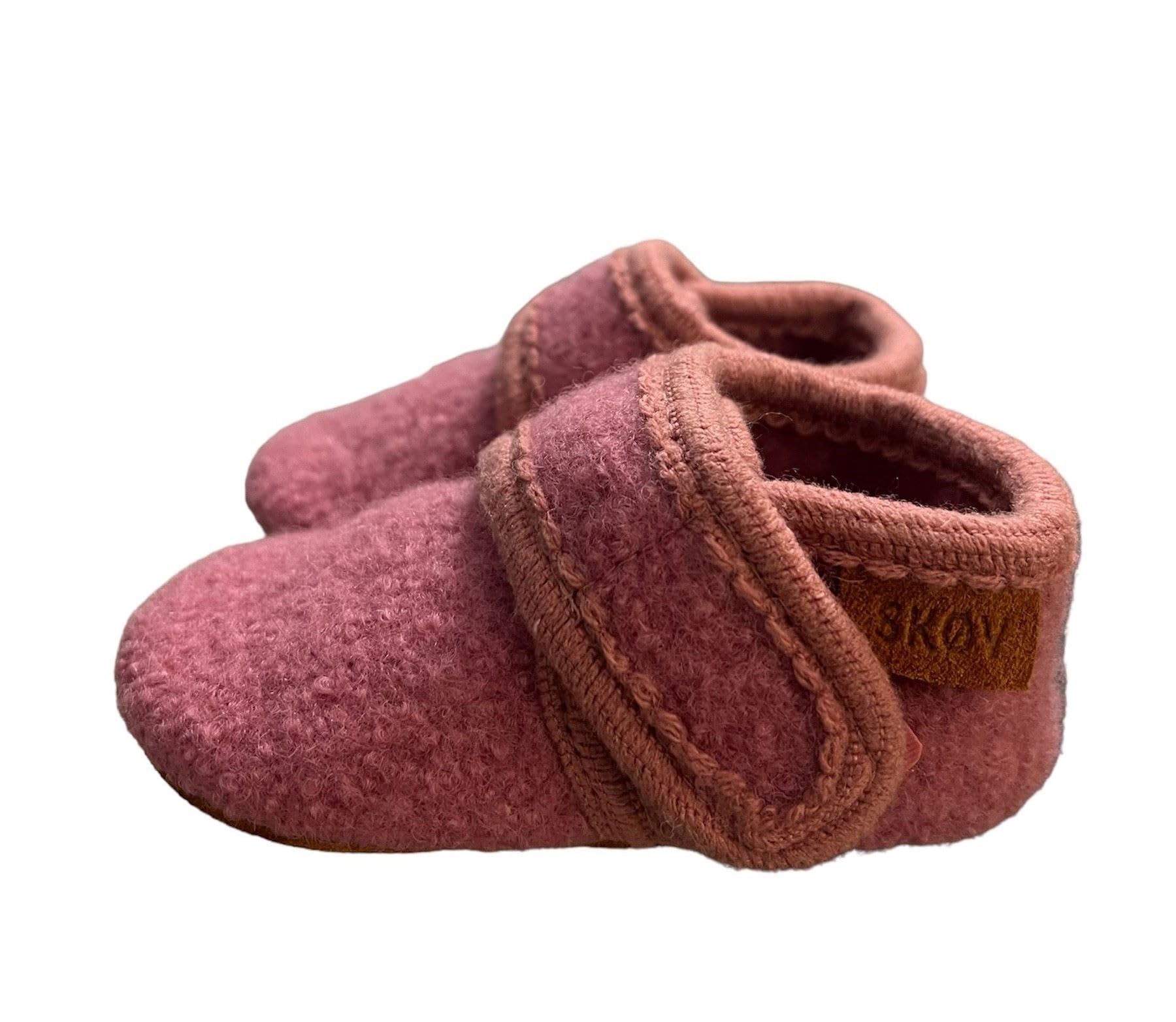 SKOV Wool Booties Slippers for Boys Girls Unisex Toddler Baby Infant Child with Leather Sole, Rose