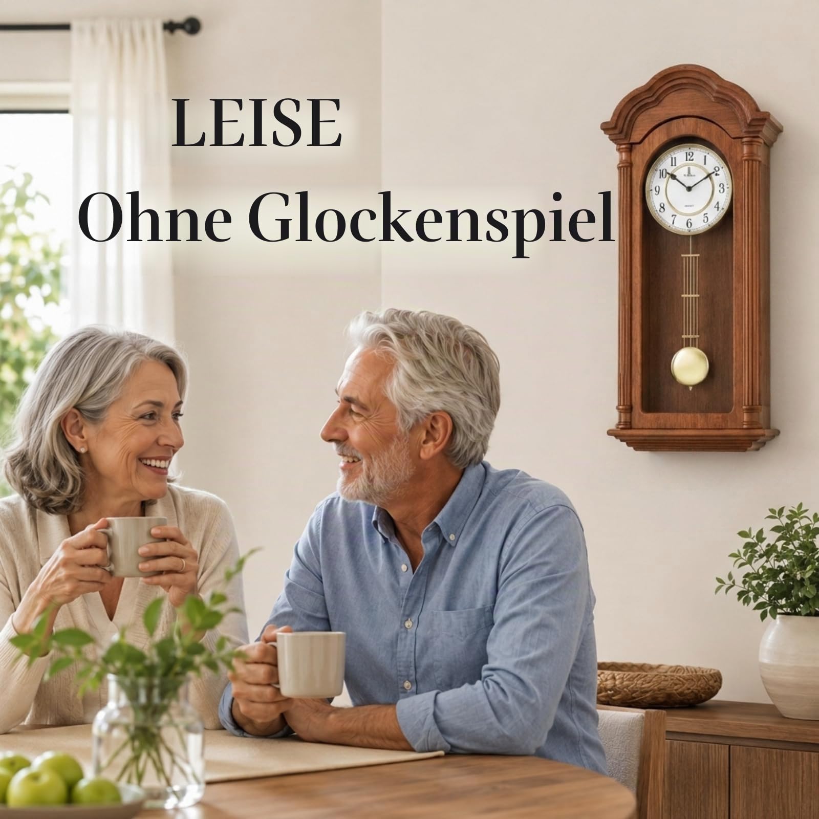 Pendel-Wanduhr, batteriebetrieben, groß, hölzerne hängende Großvater-Wanduhr mit Pendel, leise, hergestellt aus echtem Holz, für Wohnzimmer-Dekor, Büro und Heimdekoration, Geschenk, 66 x 30 cm | Uhr aus Massivholz, 66 x 30,5 cm, geräuschlos, batteriebetri