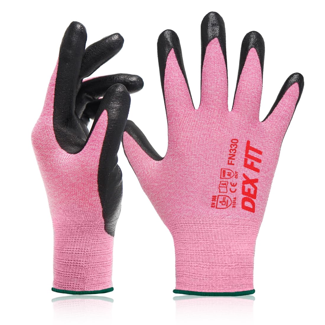 DEX FIT Nitrile Work Gloves FN330, 3D Comfort Stretch Fit, Firm Grip, Touchscreen, Thin & Lightweight, Breathable Foam Nitrile, Machine Washable; Pink 8 (M) 1 Pair