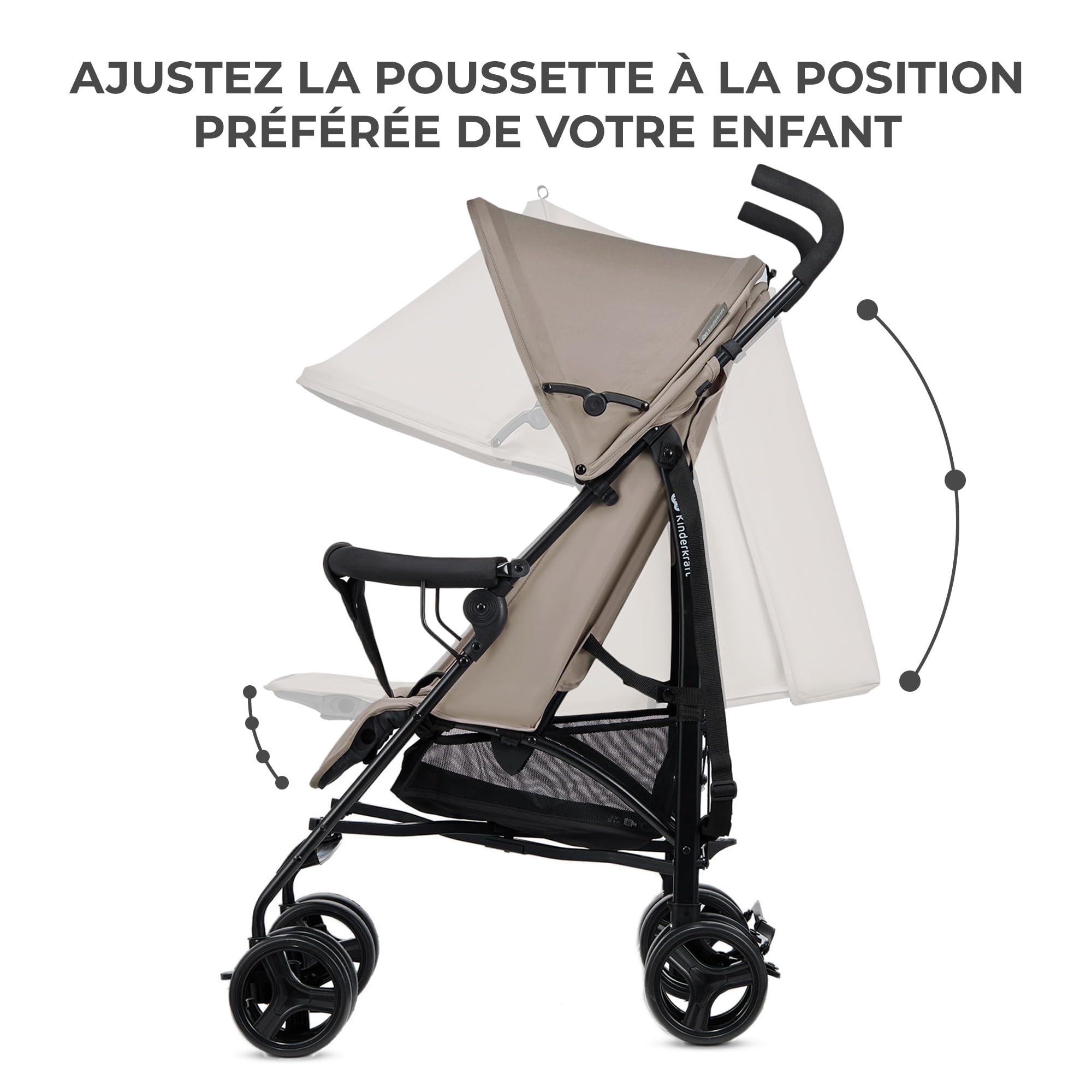 Kinderkraft TIK Poussette Légère, Ne Pèse Que 6,5 kg, Poussette De Voyage, Facile À Pince, Dossier Réglable En Position Allongée, De La 6 Mois, poids maximum jusqu'à 17kg, Beige