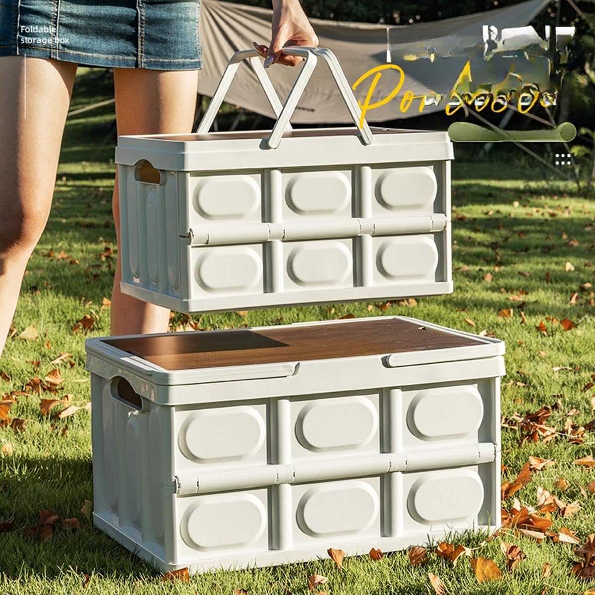 Caja organizadora de plástico plegable con tapa para estudiantes, libros, almacenamiento y transporte, caja apilable para camping, tienda de automóviles