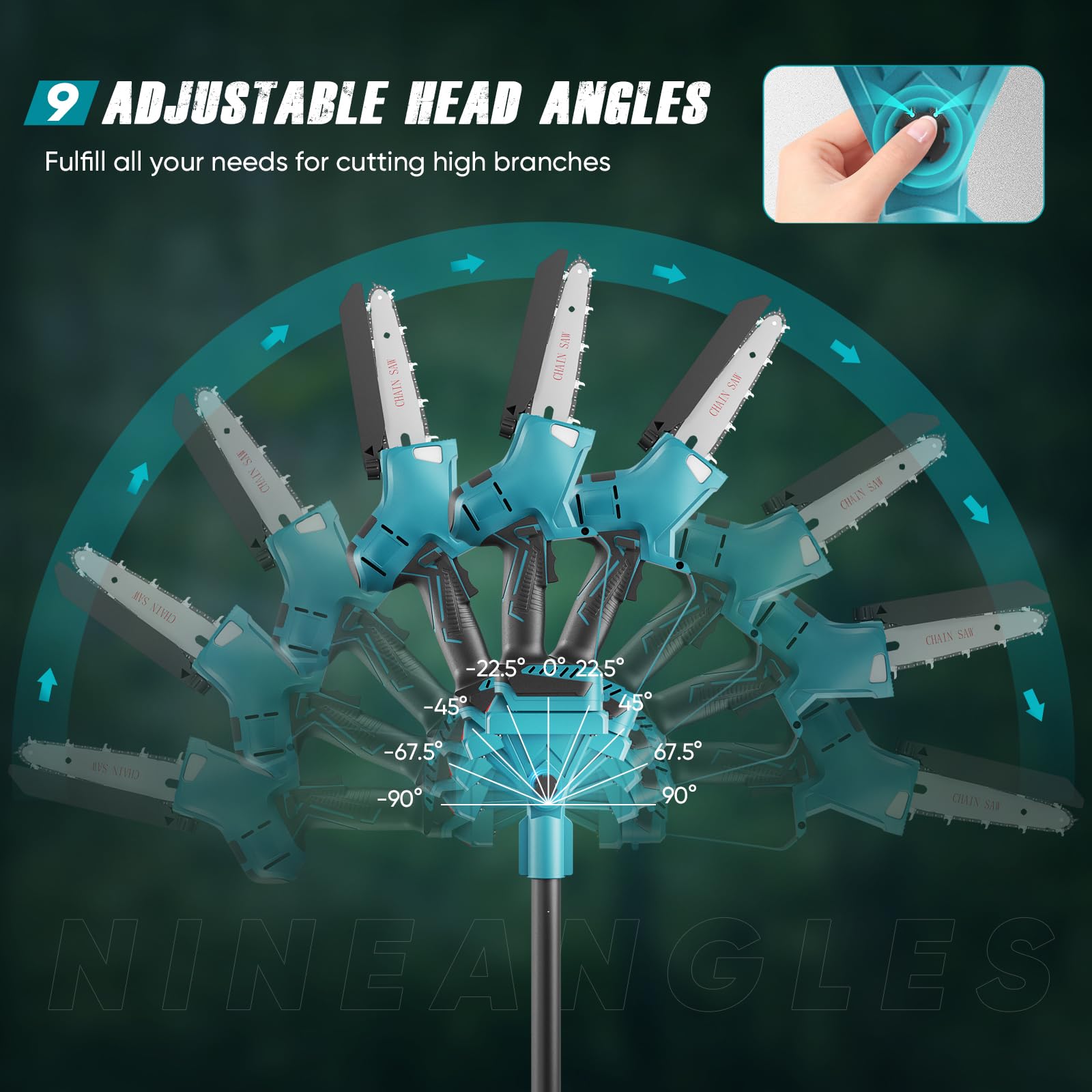 2 in 1 Perche Élagueuse 6 et 8 Pouces, Mini Tronçonneuse avec 2 Batteries 4000 mAh, 4 Longueurs Peuvent être Epissées Extension jusqu'à 14.1FT Élagueuse pour le Jardin, le Branches et le Bois