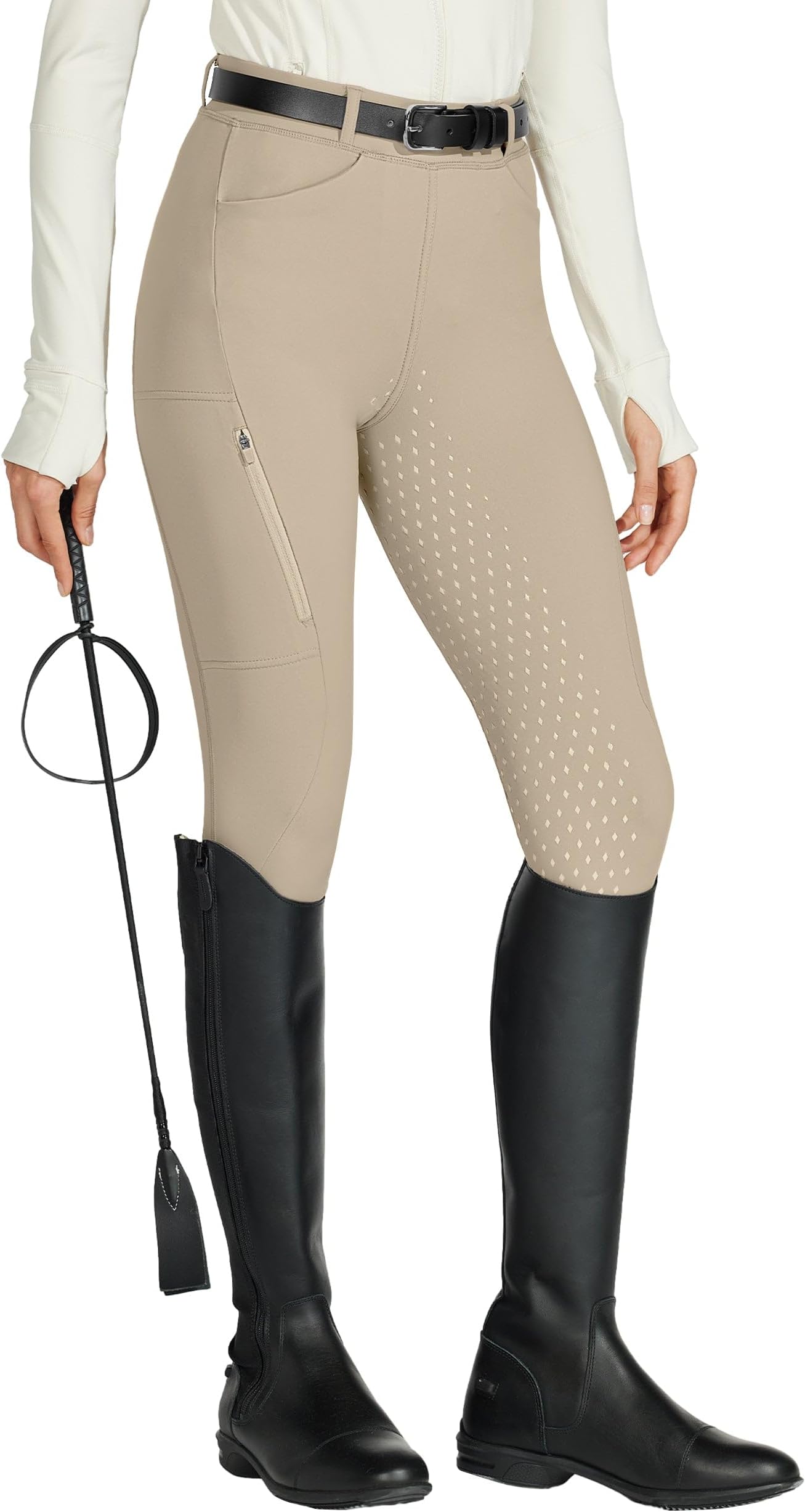 Women's Horse Riding Pants Full Seat Silicone Equestrian Breeches Horseback Schooling Tights Zipper Pockets