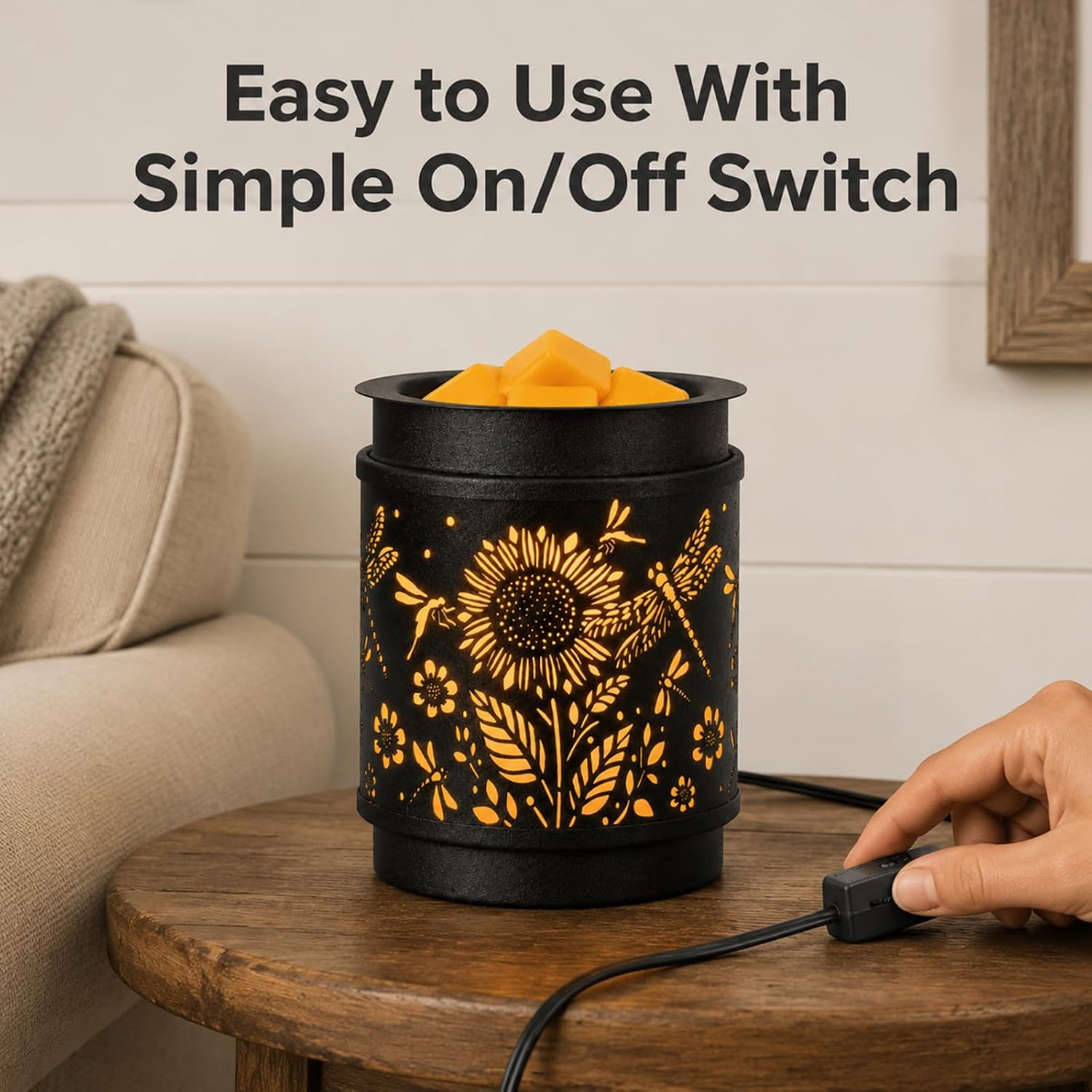 mocosa Metal Wax Melt Warmer, Electric Candle Wax Warmer for Scented Wax Melts, Stylish Metal Wax Melts Wax Cubes Burner for Home and Office Decor, Ideal Gift for Women and Girls(Sunflower)